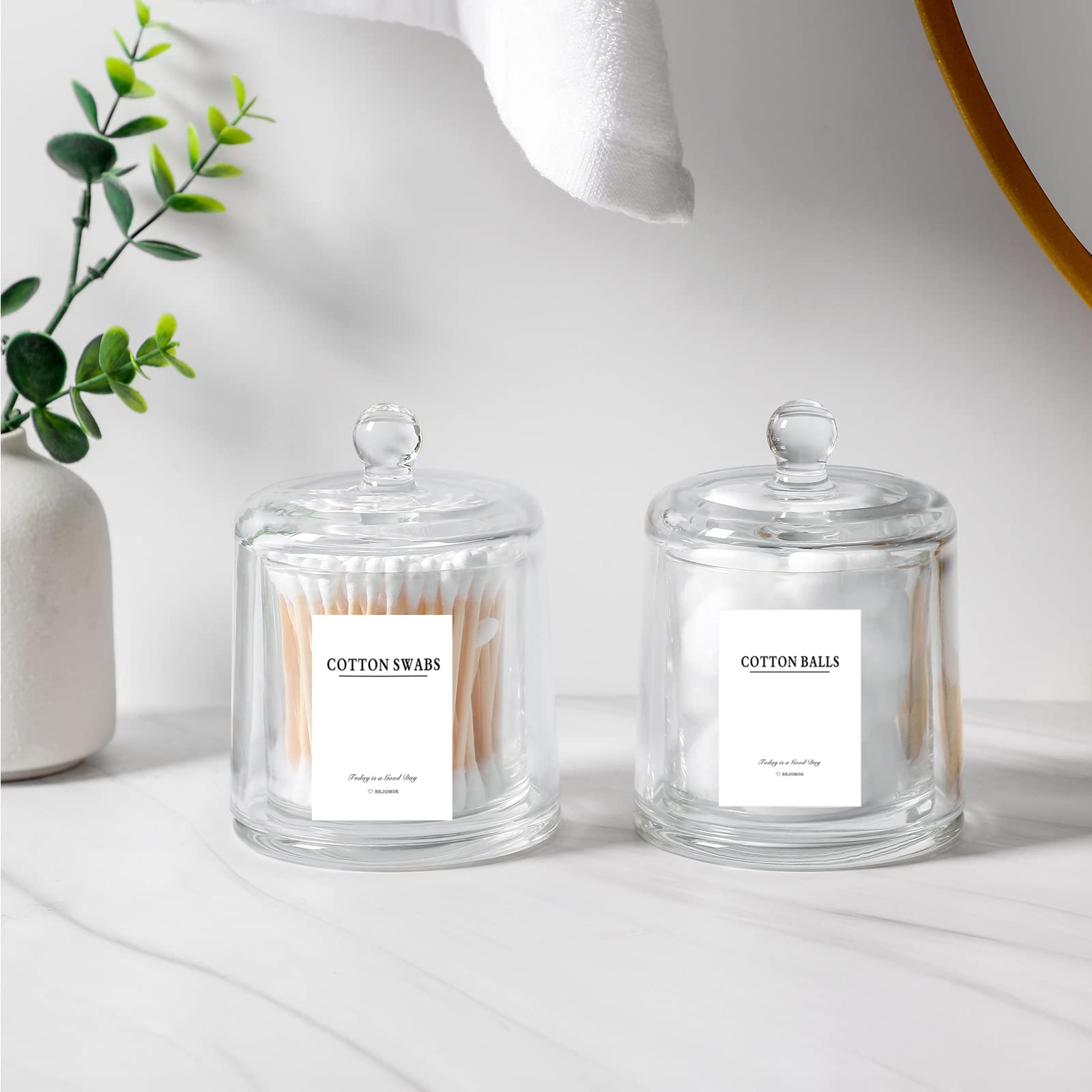 Rejomiik 2 Pack Qtip Holder Thick Glass Apothecary Jars With Lid For Bathroom Accessories Vanity Organizers And Makeup Storage F