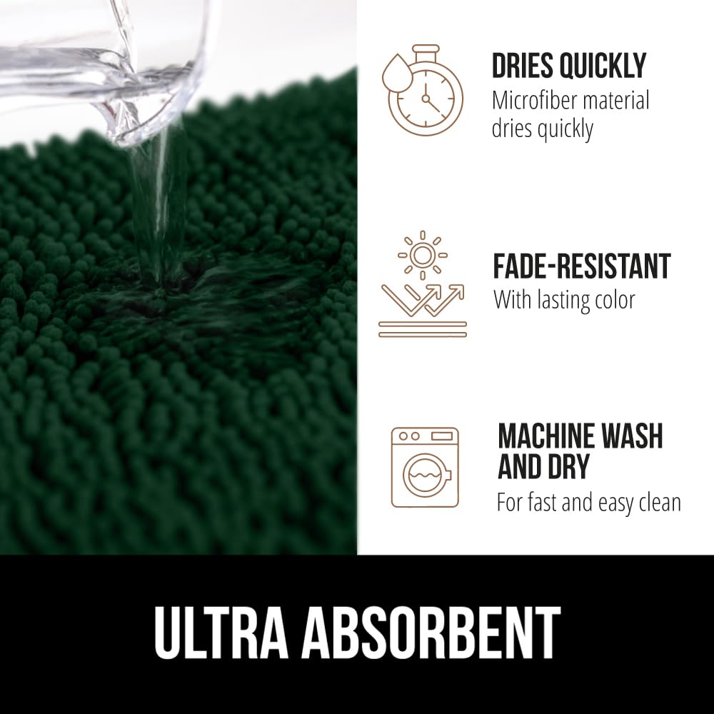 Gorilla Grip Plush Absorbent Shaggy Chenille Bath Rug Mat for Toilet Base with Rubber Backing  Machine Washable  Microfiber Bathroom Contour Mats for Toilets  Bath Room Decor  Square 22.5x19.5  Hunter
