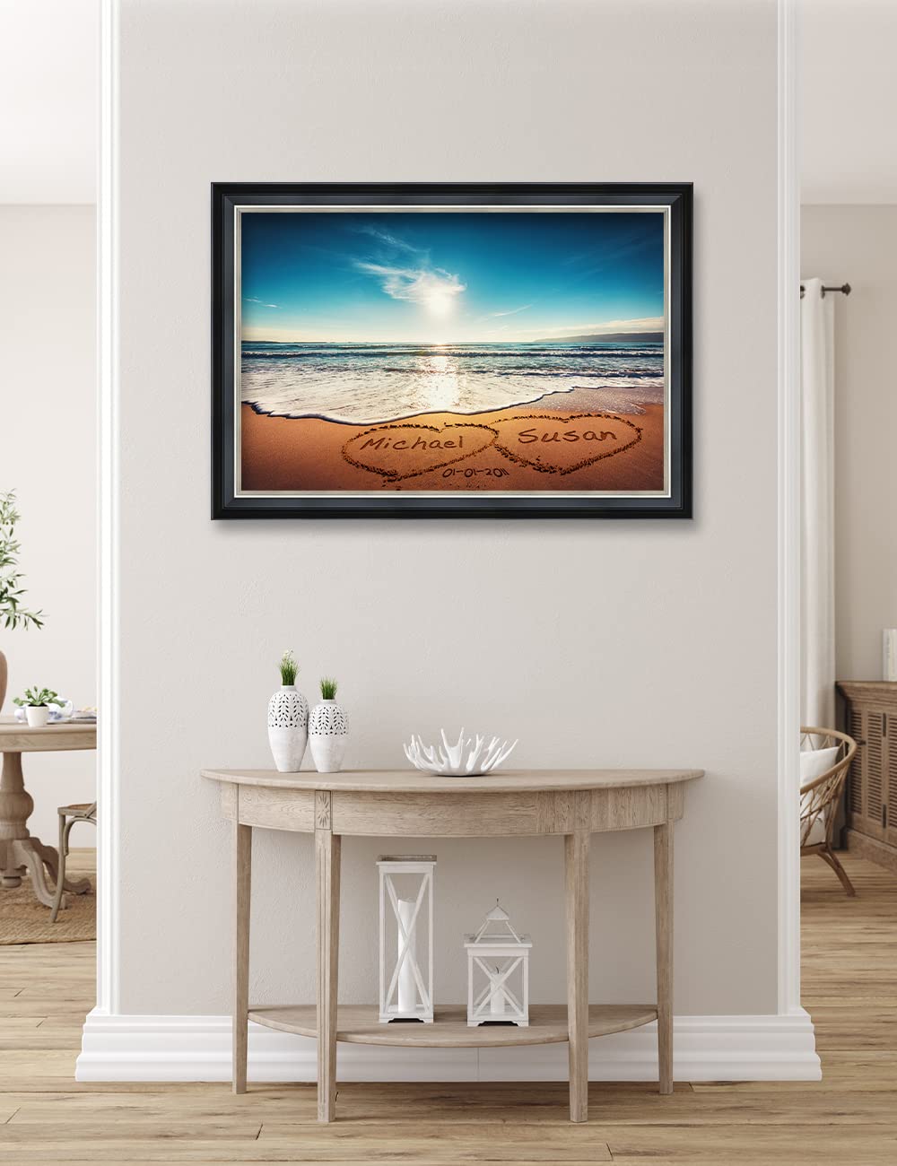 Ipic - Heart In Heart, Personalized Framed Wall Art With Names And Date Om, Giclee Prints With Solid Wood Frame, Customized Gift