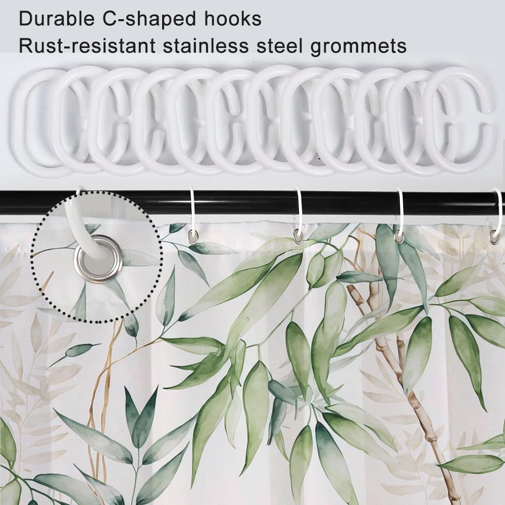 Ruelvth Stall Shower Curtain, Green Bamboo Small Shower Curtain Set Waterproof Fabric Aesthetic Green And White Botanical Bathro