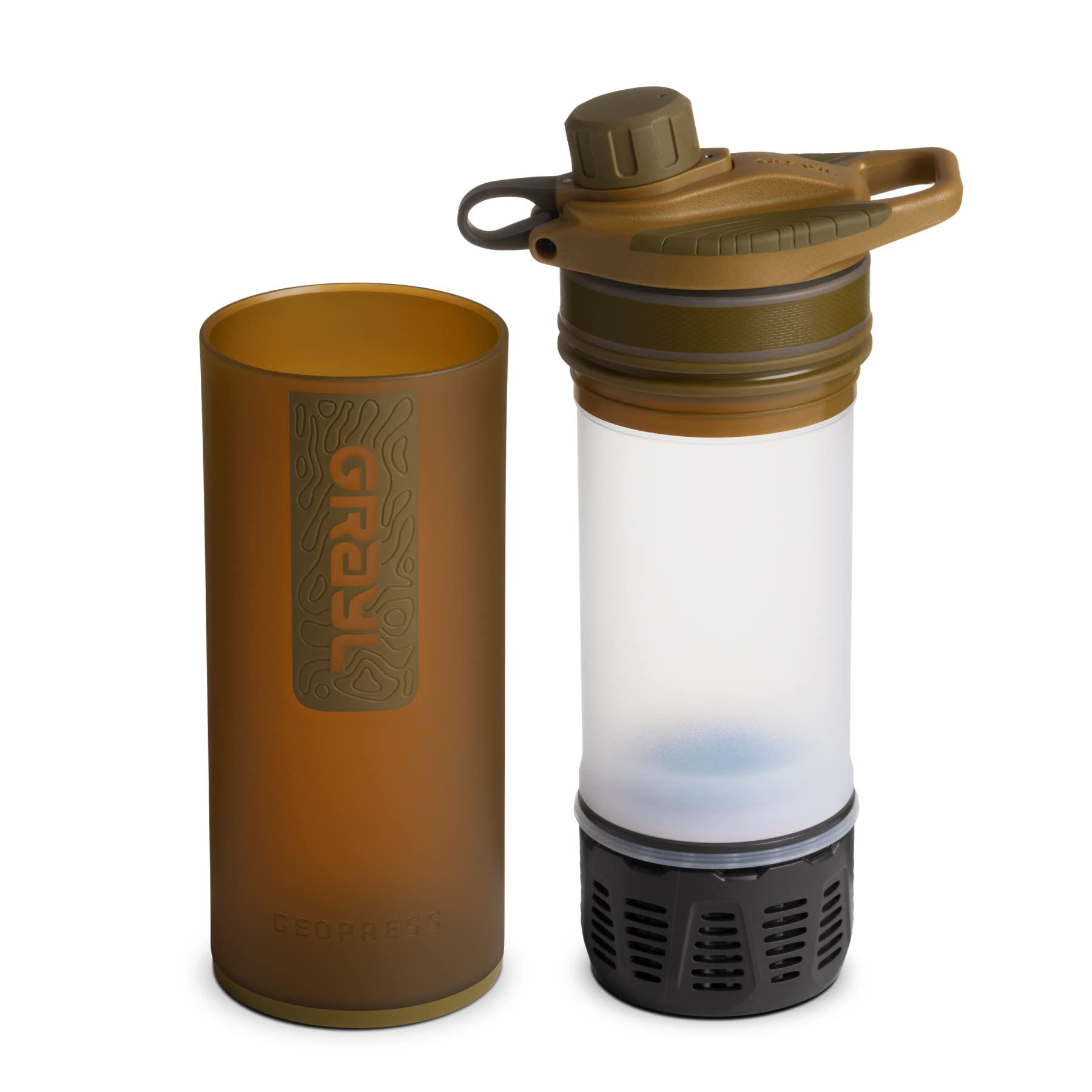 GRAYL GeoPress 24 oz Water Purifier Bottle - Filter for Hiking  Camping  Survival  Travel (Coyote Brown)