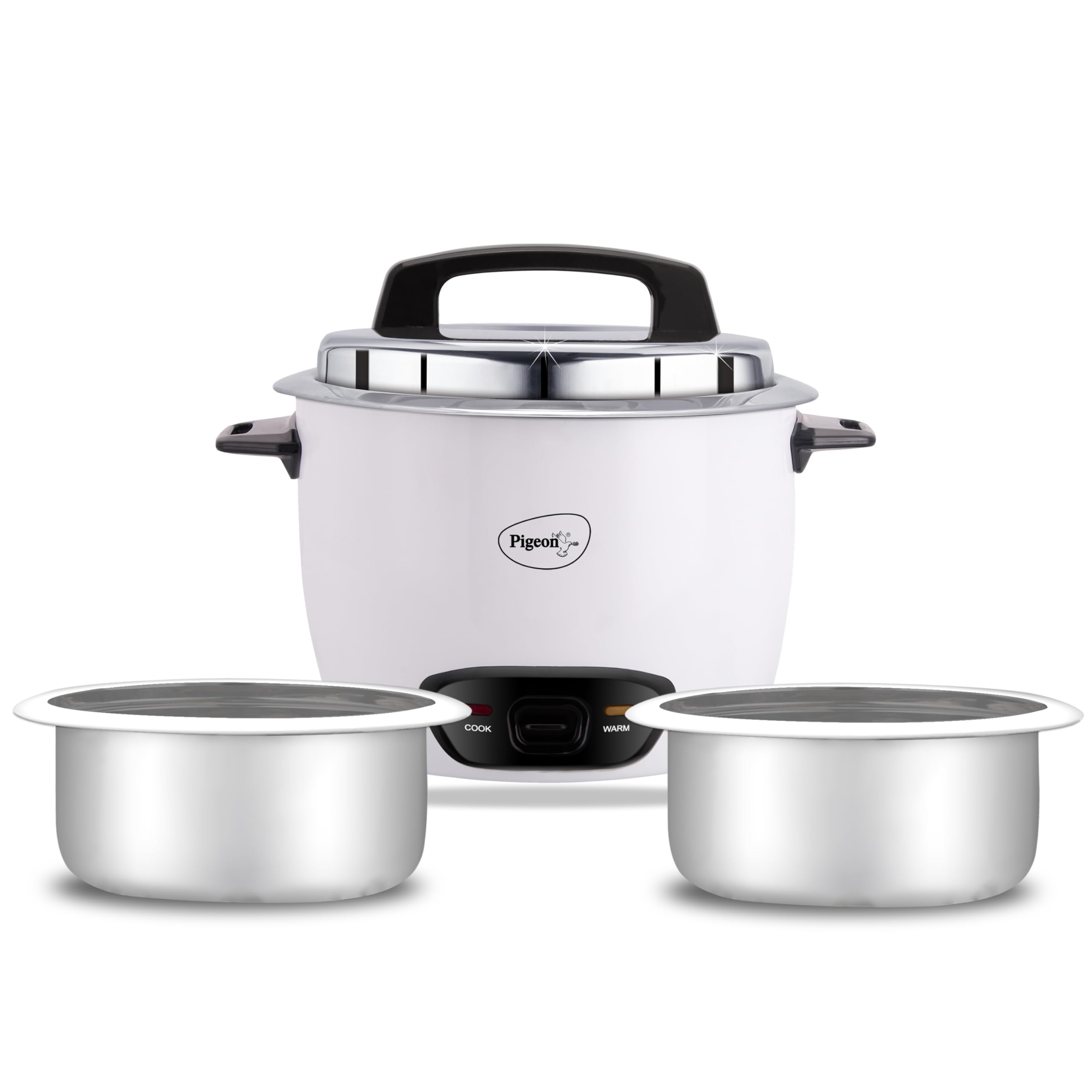 Pigeon By Stovekraft Joy Rice Cooker With Double Pot, 1 Litres. (White) | Toughened Glass Lid | 400 Watts | 2 Aluminium Cooking 