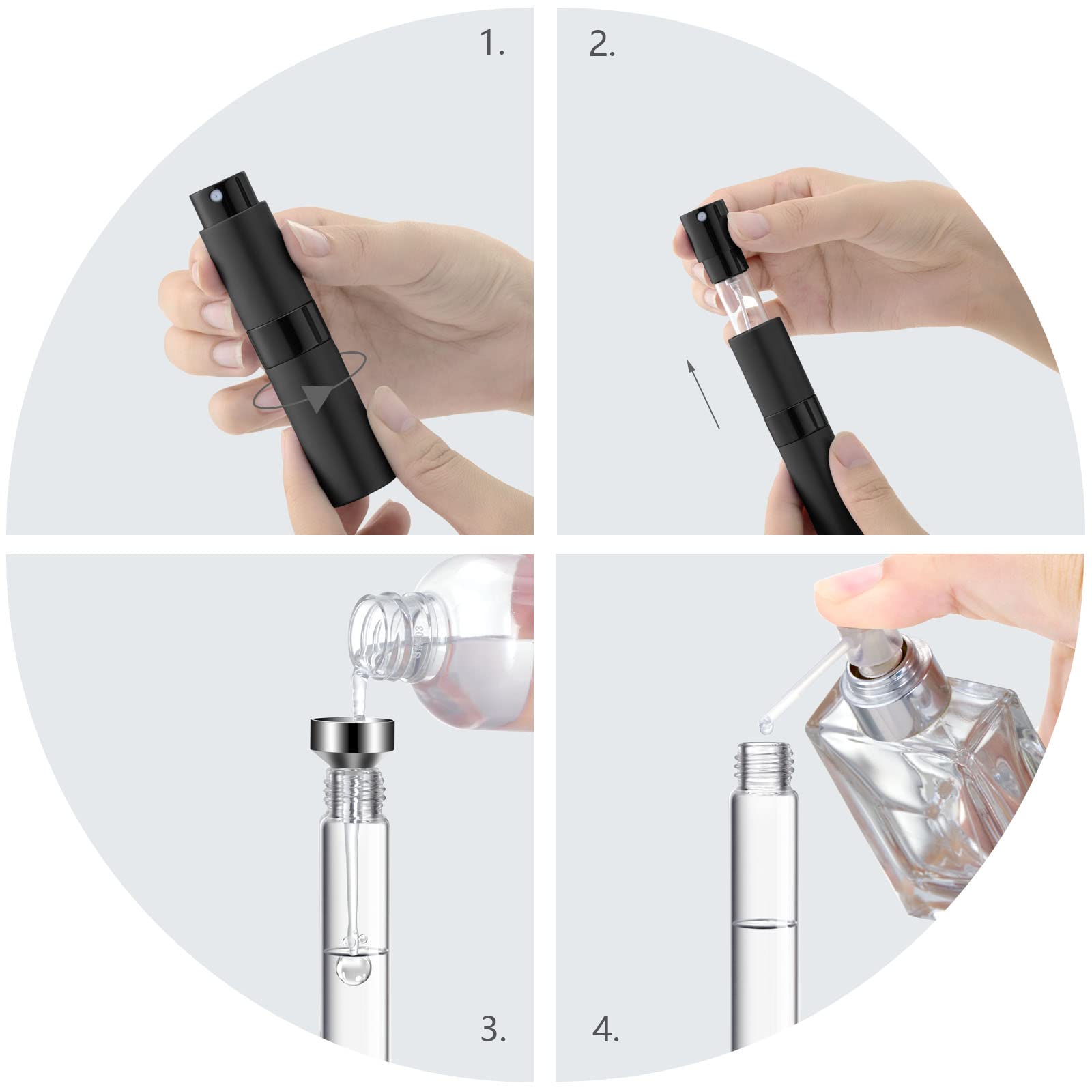 Lil Ray 8Ml Portable Mini Perfume Atomizer(4 Pcs),Refilable Empty Small Spray Bottle For Travel, Twist Tpye Pocket Cologne Spray