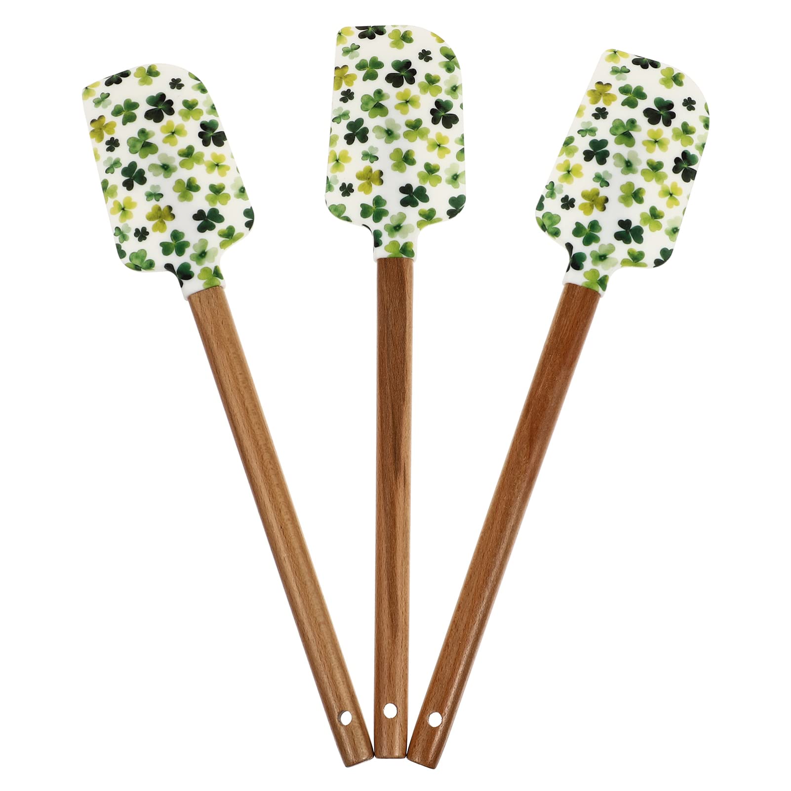 3Pcs St. Patricks Day Silicone Spatula Set With Wooden Handle Shamrock Kitchen Cooking Cake Decorating Spatula For Irish Holiday