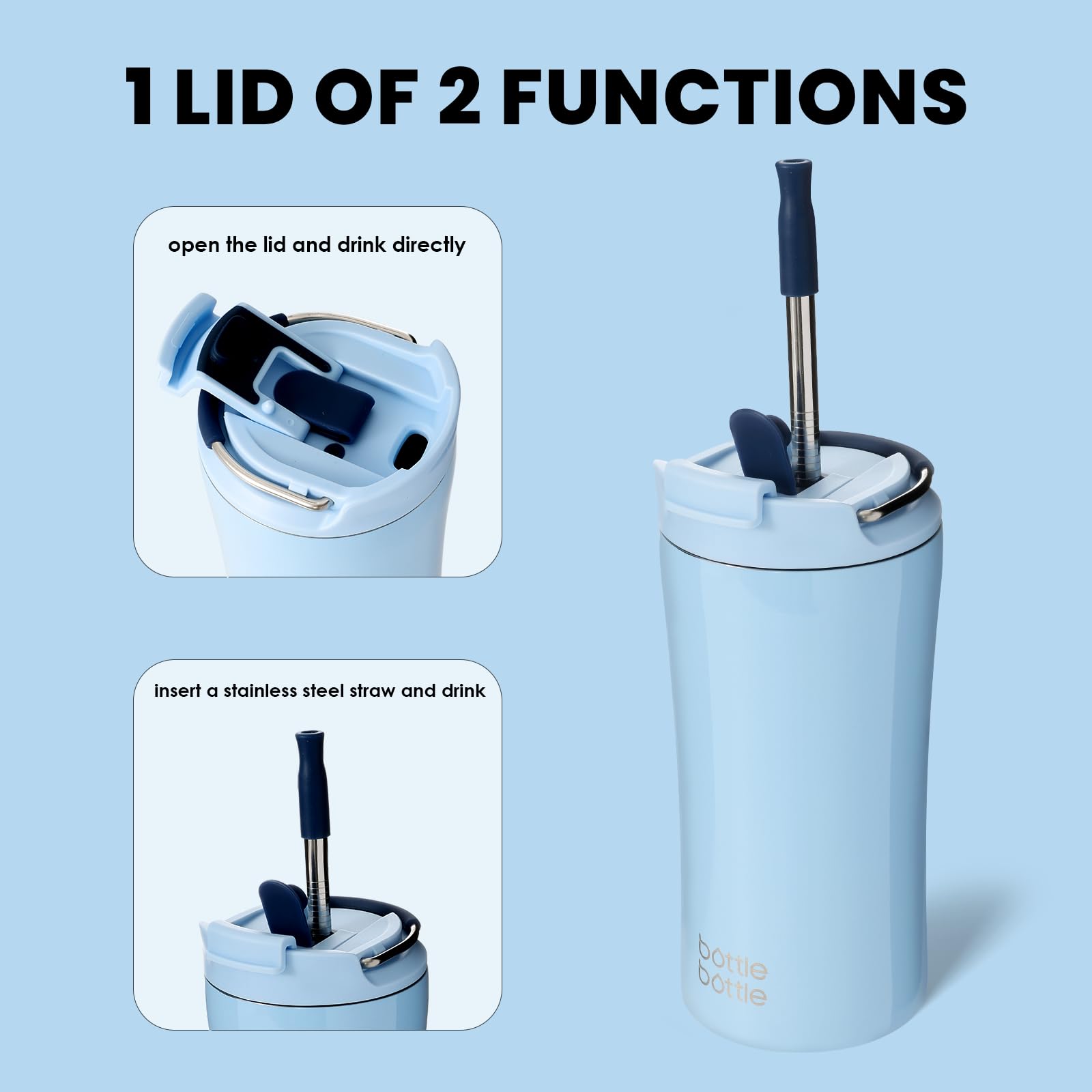 BOTTLE BOTTLE Insulated Coffee Tumblers with Dual-use Lid and Straw Double Walled Iced Travel Coffee Mug for Woman and Man 12oz Stainless Steel Tumbler with Handle(green)