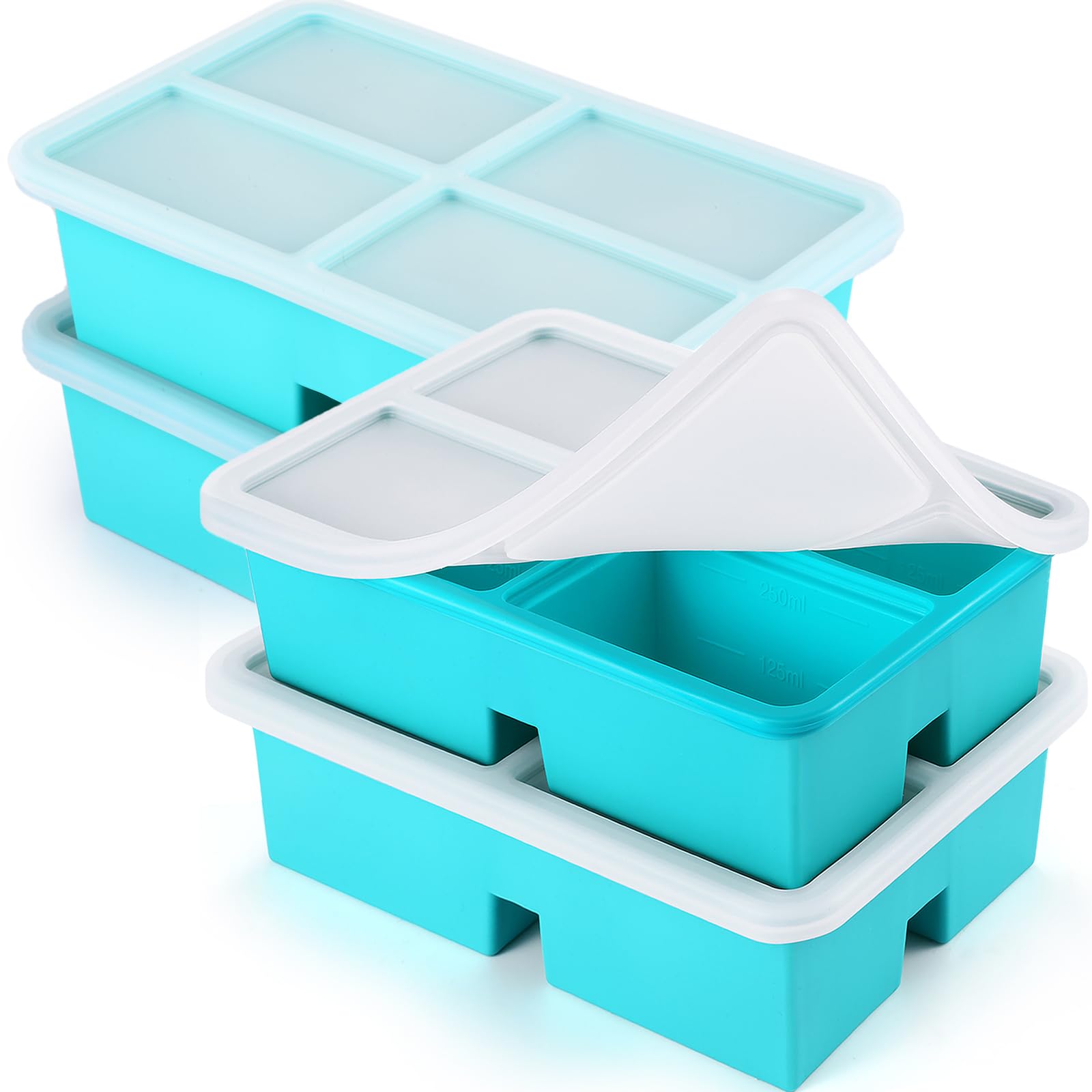 4 Pack Silicone Freezer Trays With Lid, 1 Cup Silicone Freezer Molds, Silicone Soup Freezer Molds For Freeze & Store Soup, Broth