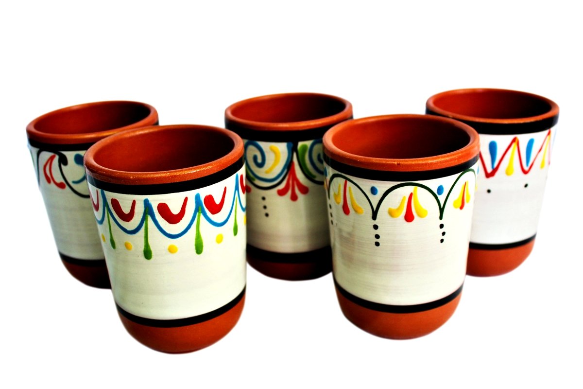 Cactus Canyon Ceramics Spanish Terracotta 5-Piece Cup Set, White