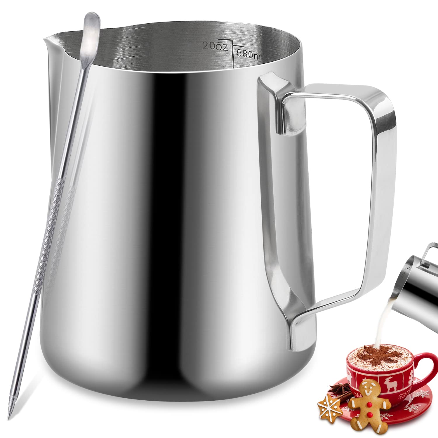 Iheartyard Espresso Milk Frothing Pitcher, Stainless Steel Milk Frothing Pitcher 20Oz/600Ml Coffee Milk Frother Cup With Decorat