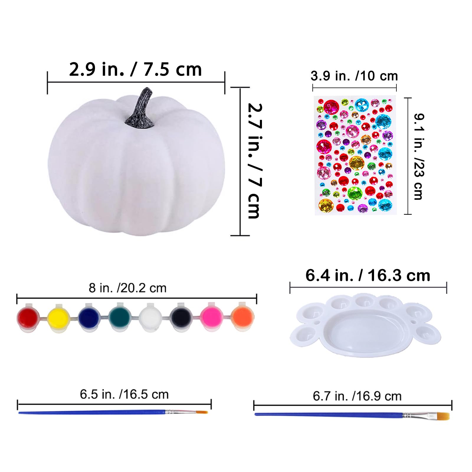Winlyn 16 Sets 3 DIY Fall Pumpkin Painting Kits Paint Your Own Pumpkins White Foam Craft Pumpkins with Jack-O-Lantern Face Stick