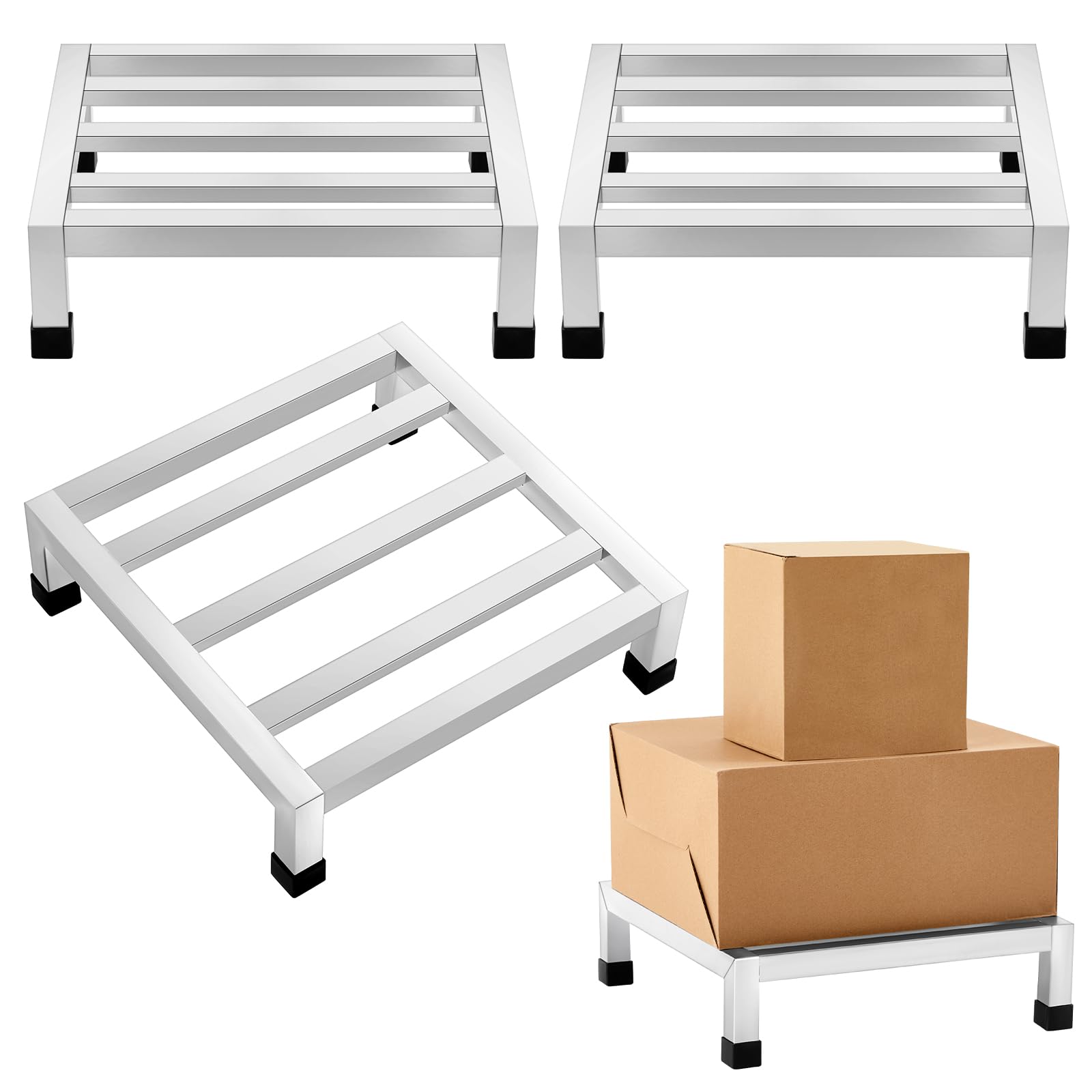 MorningRo 3 Pack Dunnage Rack 17.7  Long x 17.7  Wide, 3.9  Height Stainless Steel Dunnage Rack 1000+ Pound Capacity Storage Com