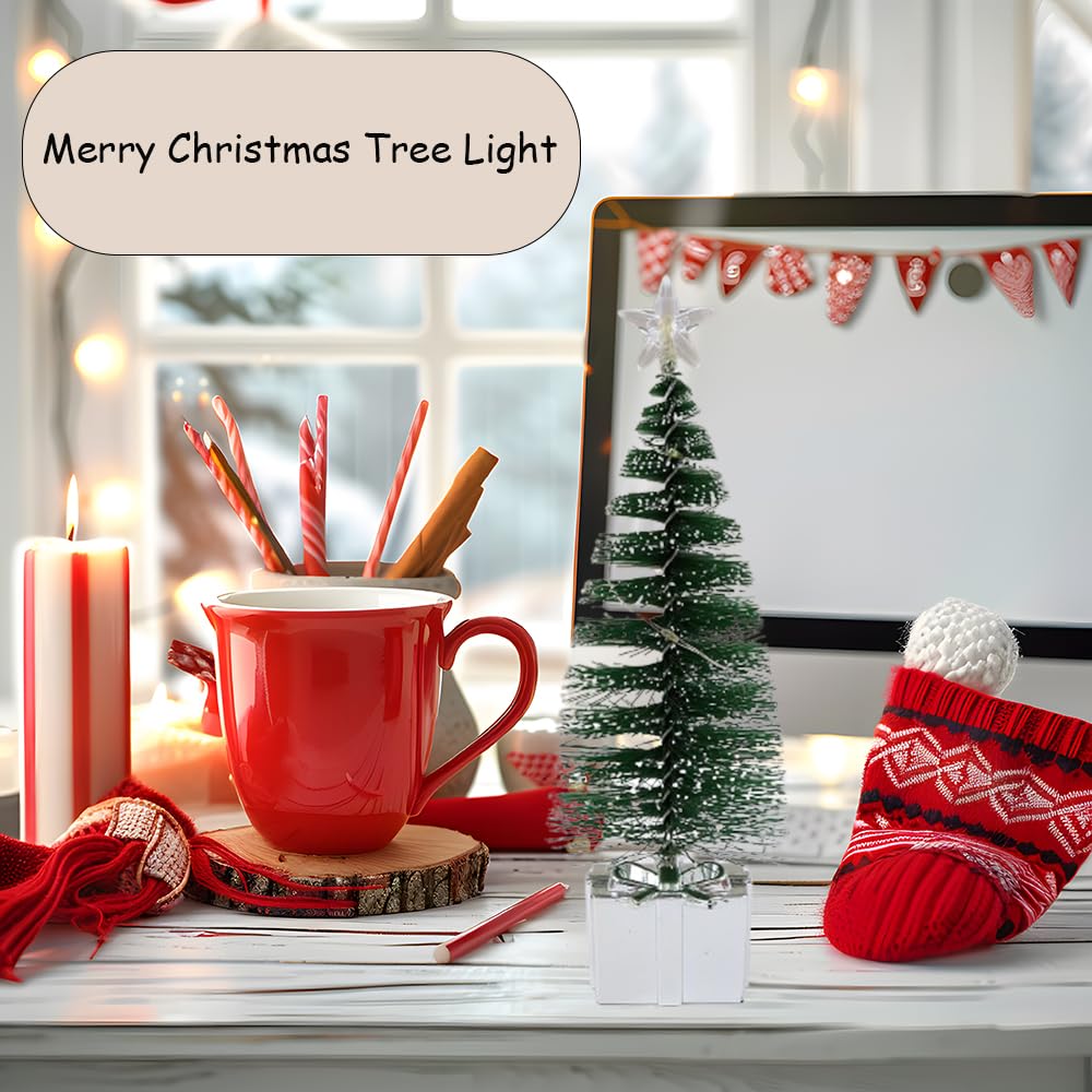 Sliver Gift Base Mini Artificial Christmas Tree with Colorful LED String Lights and Star, Tabletop Small Xmas Tree for DIY Holid
