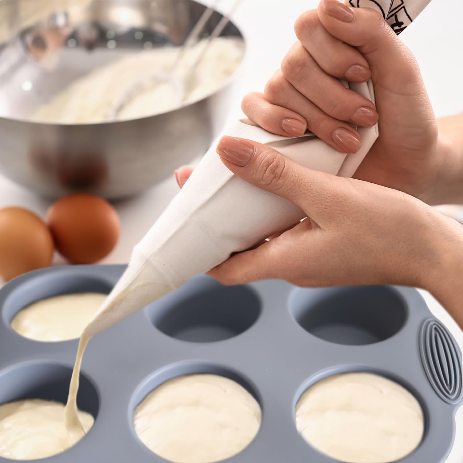 Silicone Muffin Pan - 6-Cavity Nonstick Baking Tray For Muffins, Cupcakes, Brownies And More - Food Grade And Bpa Free - Pack Of