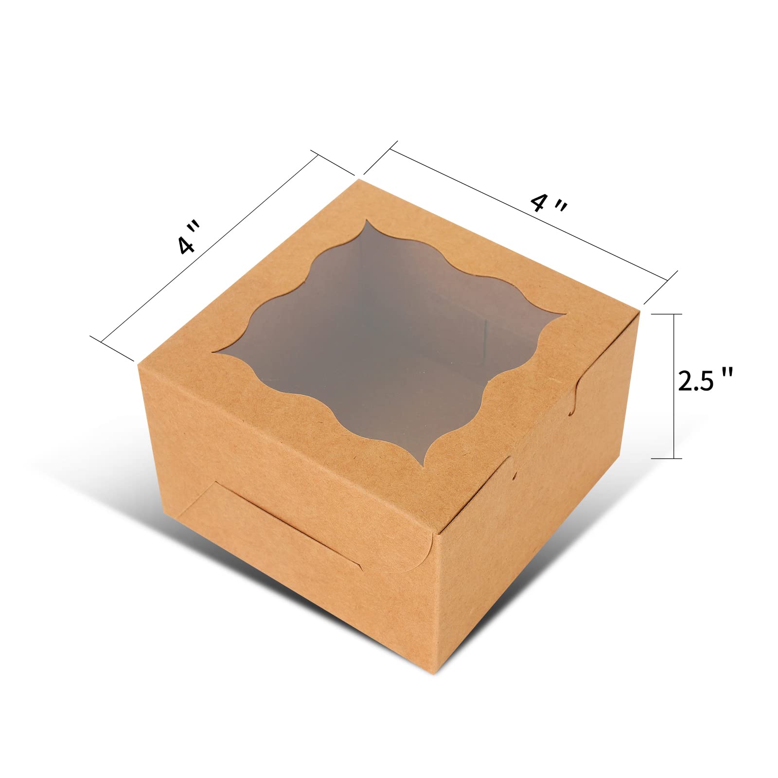Kposiya 60 Pcs Brown Bakery Boxes With Window Individual Cupcake Boxes 4X4X2.5 Inches Cookie Boxes Kraft Paper Brown Gift Box Fo