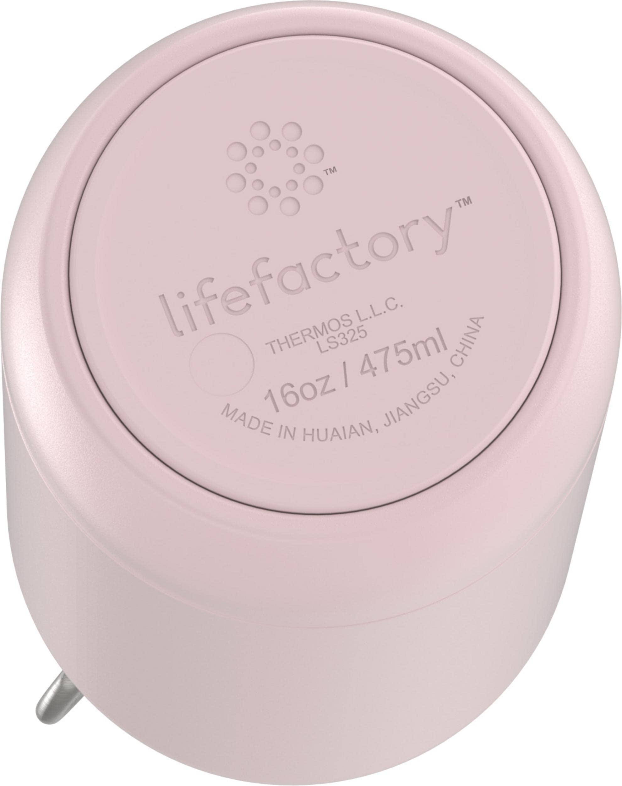 LIfeFactory Stainless Steel Vacuum-Insulated Sport Bottle  16 Ounce  Desert Rose