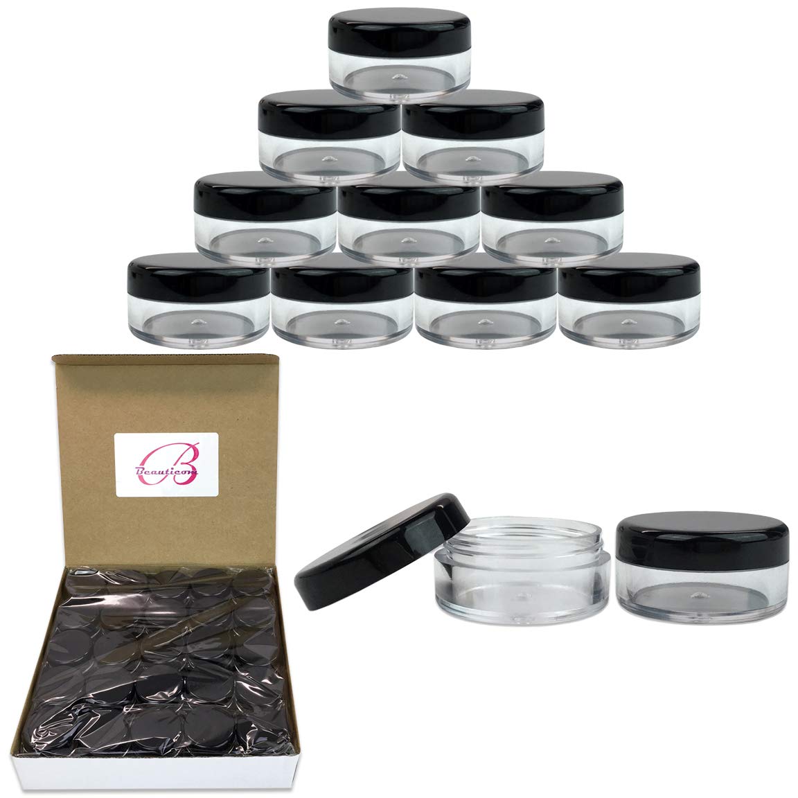 50 New Empty 5 Gram (0.17 Oz) Acrylic Round Jars - Bpa Free Plastic Containers For Cosmetic, Lotion, Cream, Makeup, Bead, Eye Sh