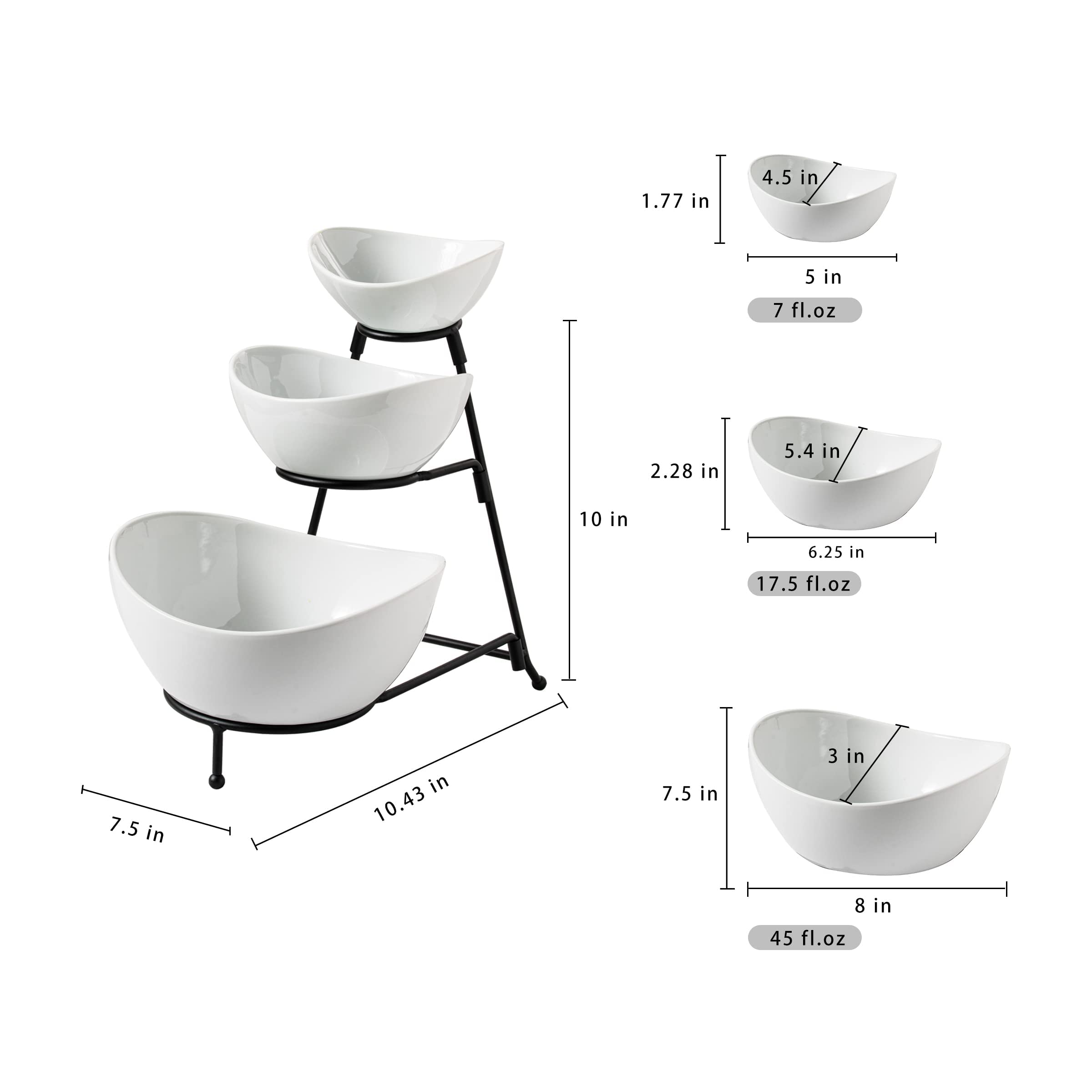 Gomakren 3 Tiered Oval Serving Bowl With Collapsible Metal Rack, Thanksgiving Bowls Dishes, Dessert Appetizer, Candy Chip Dip, F