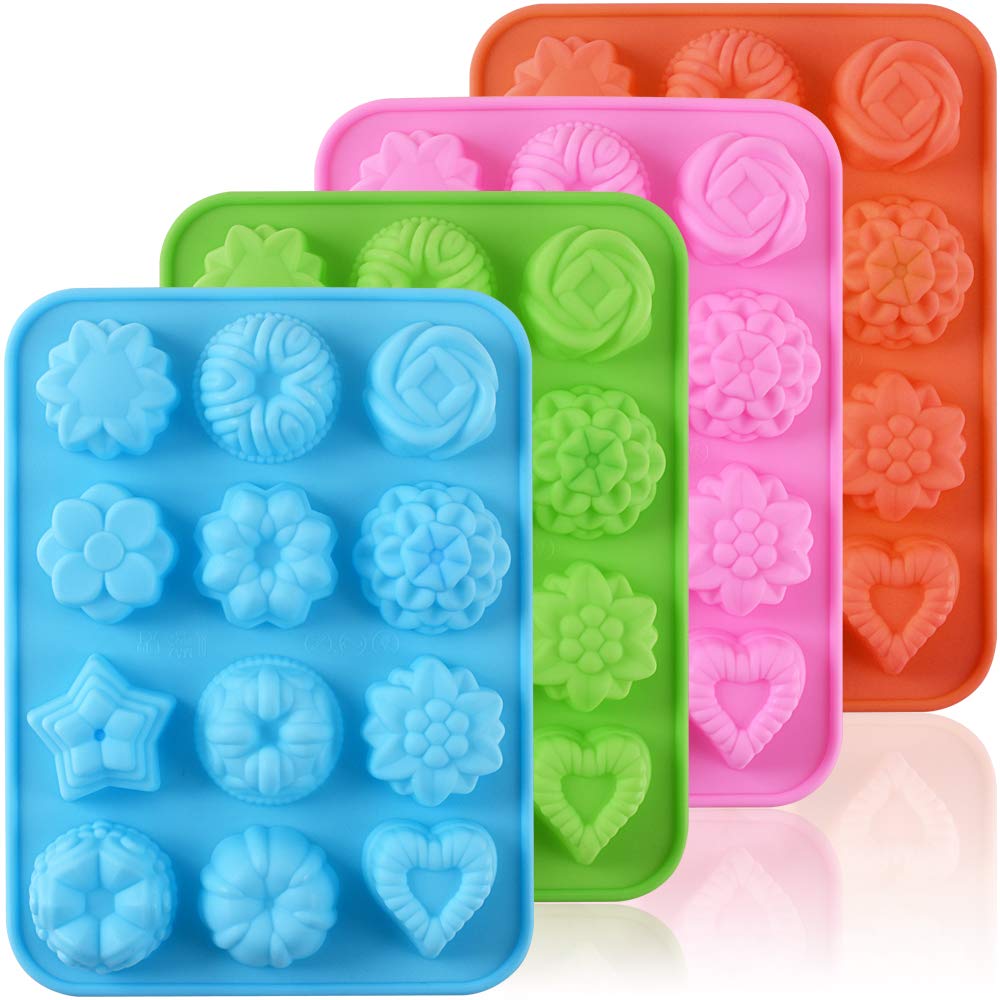 Newk Flower Heart Shape Chocolate Silicone Mold, 4 Packs 12 Cavity Candy Baking Mold For Parties, Festival And Diy Crafts - Gree