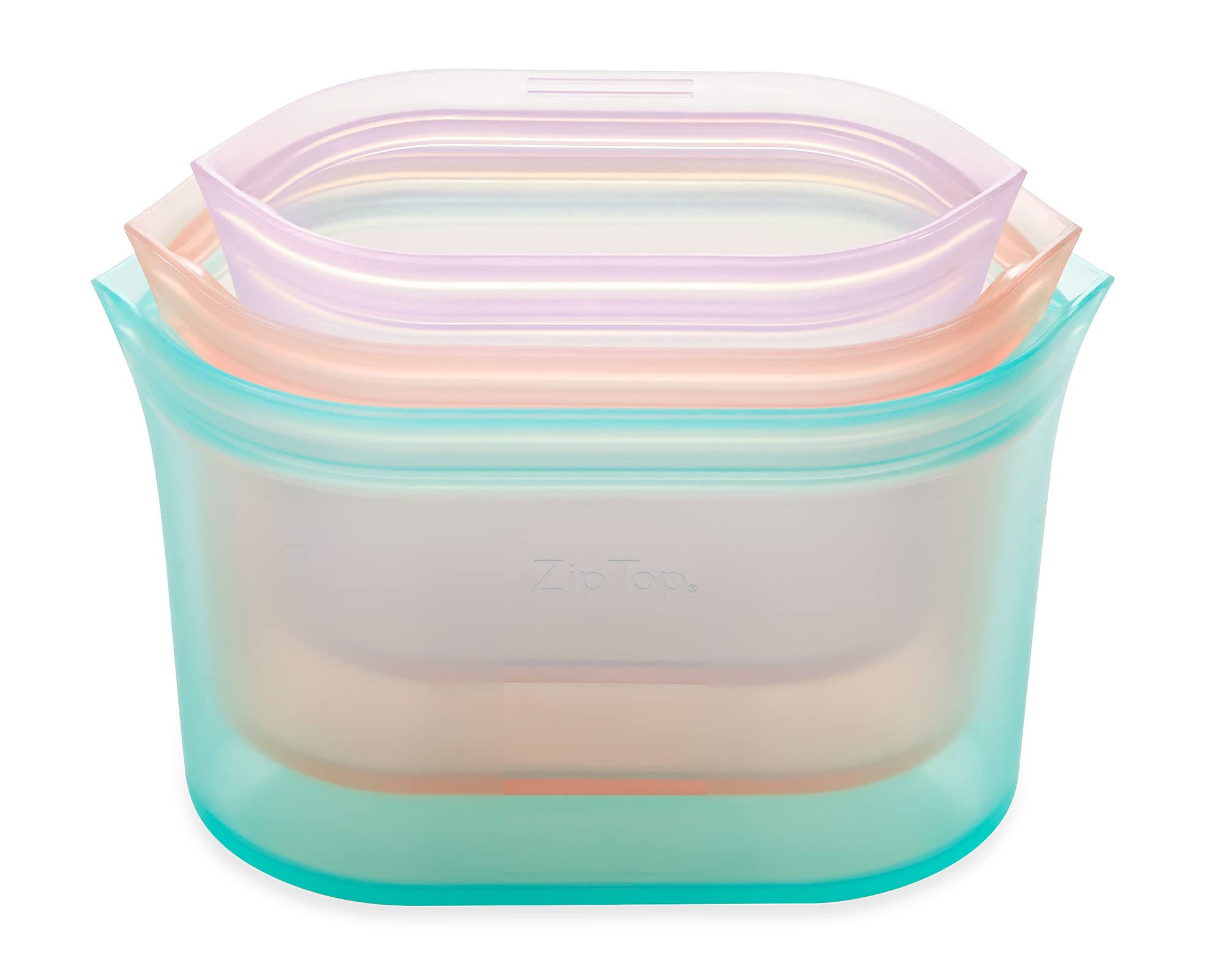 Zip Top Reusable Food Storage Bags | 3 Dish Set [Teal/Peach/Lavender] - Small, Medium, Large | Silicone Meal Prep Container | Mi