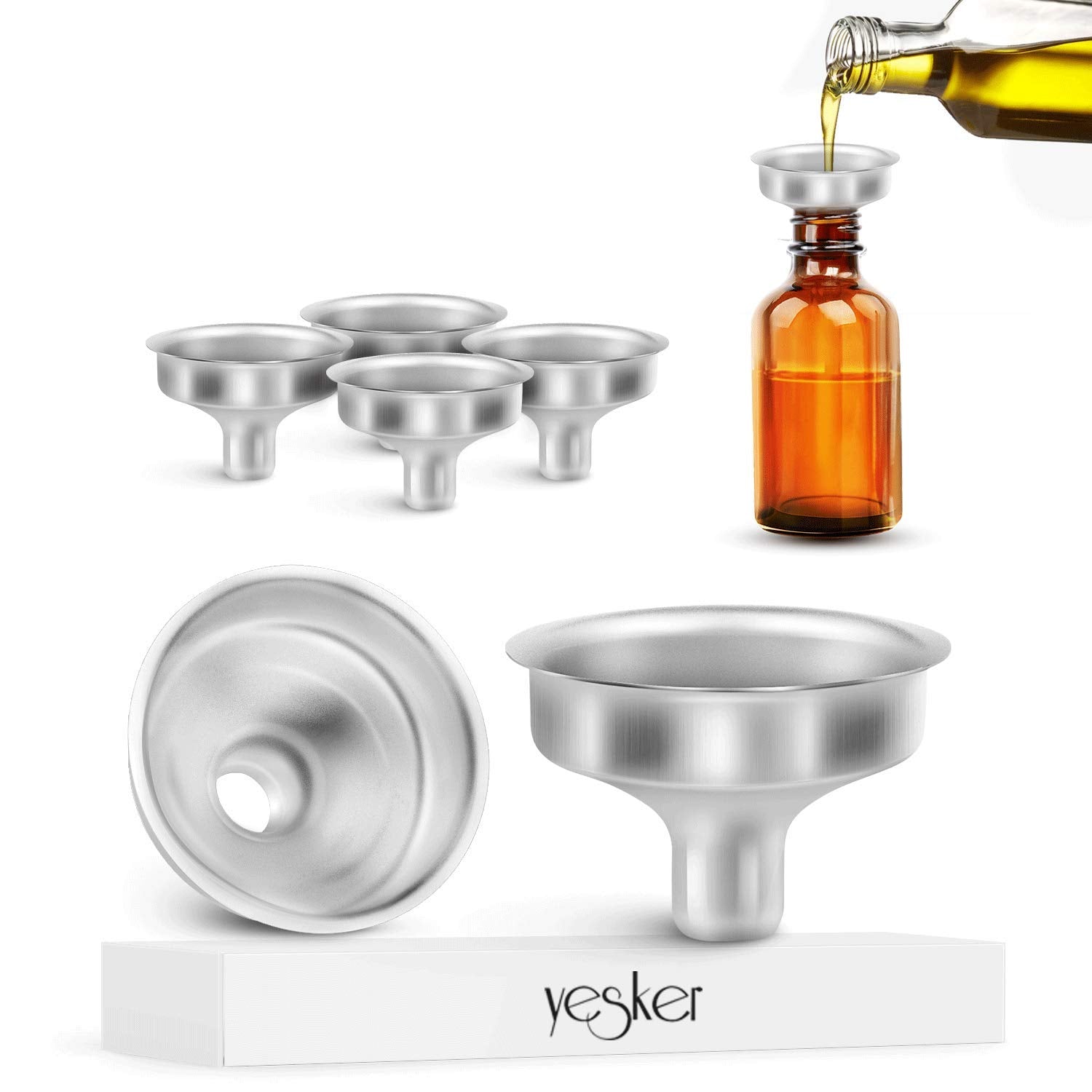 Yesker Stainless Steel Mini Funnel For Essential Oil Bottles Flasks 6Pcs