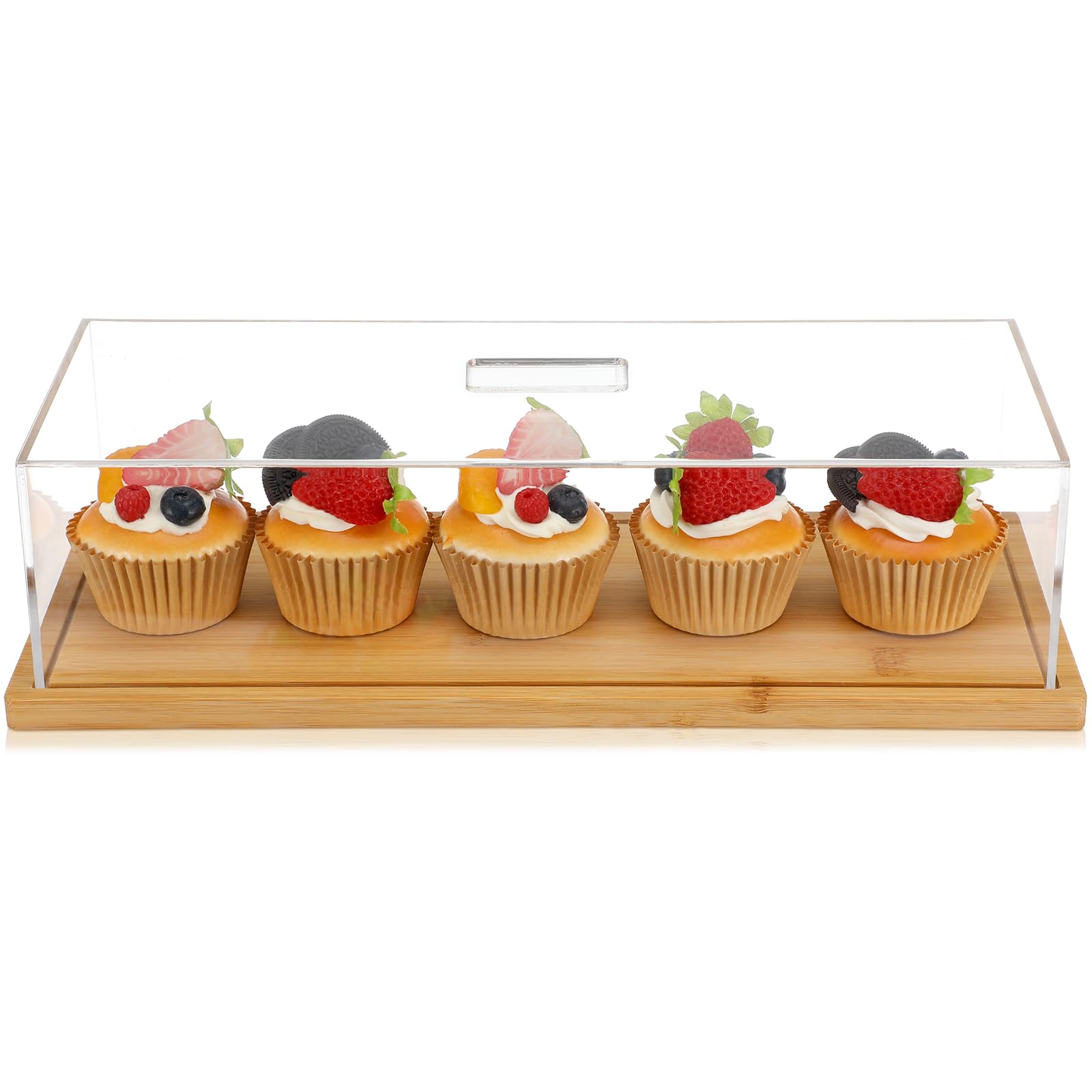 Cinnvoice 1 Pack Rectangle Cake Stand with Lid Bamboo Cake Plate Holder Cookie Dessert Tray with Lid Pastry Display for Kitchen 