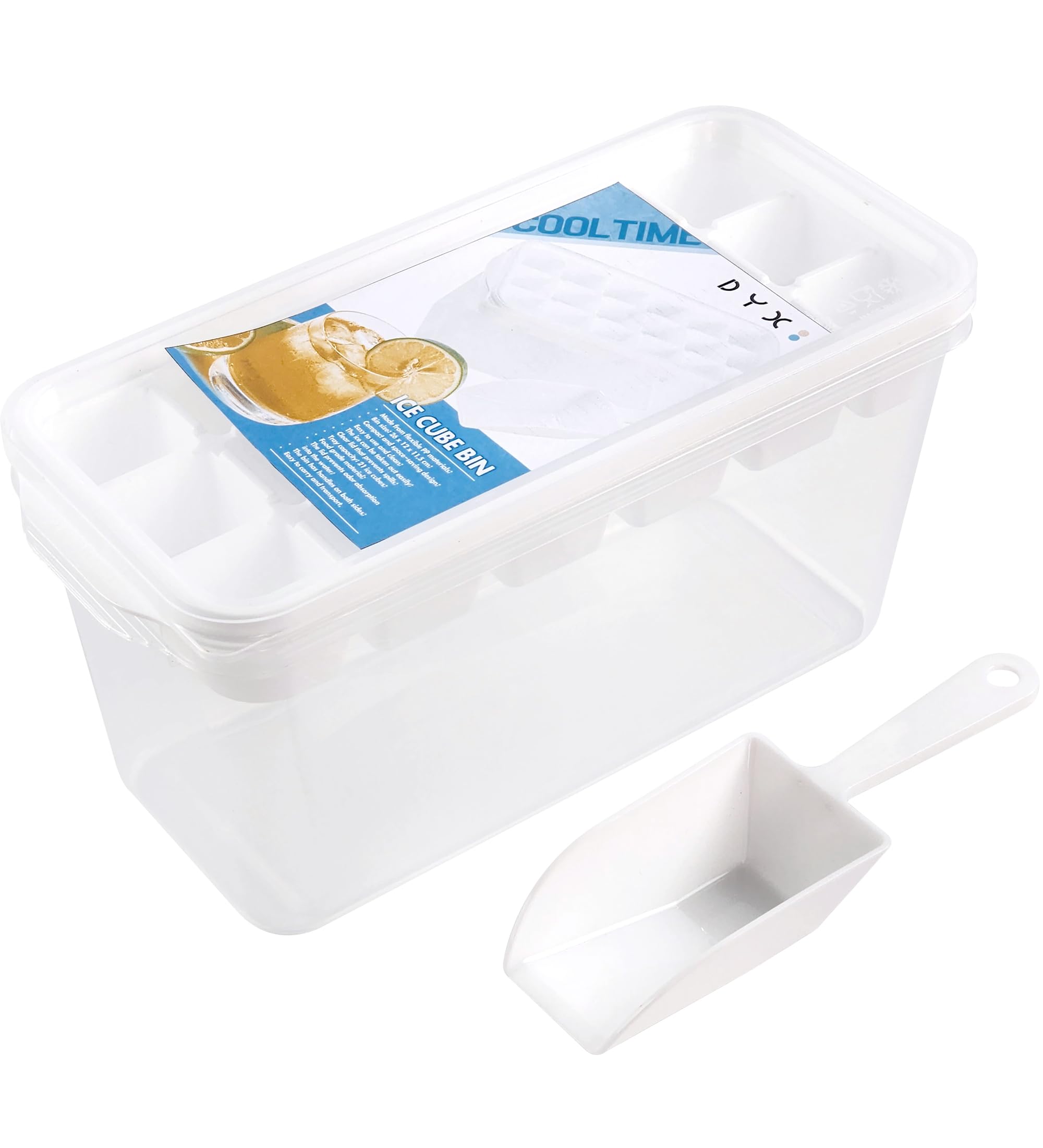 Ice Cube Bin Bucket Trays - Ice Holder, Container, Storage For Freezer, Refrigerator With Scoop, Lids
