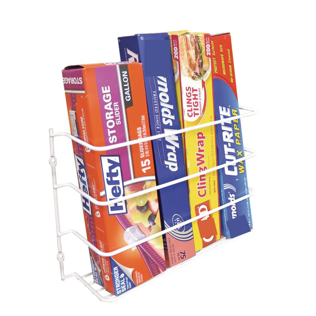Evelots Kitchen Wrap Organizer - Hold up to 4 Plastic, Foil, Paper, Wax - Cabinet Door, Wall Rack Basket - Sandwich, Freezer, Fo