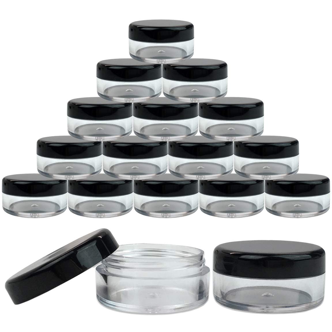 Beauticom 5G/5Ml Round Clear Jars With Black Lids For Herbs, Spices, Loose Leaf Teas, Coffee And Other Foods (Quantity: 25Pcs)
