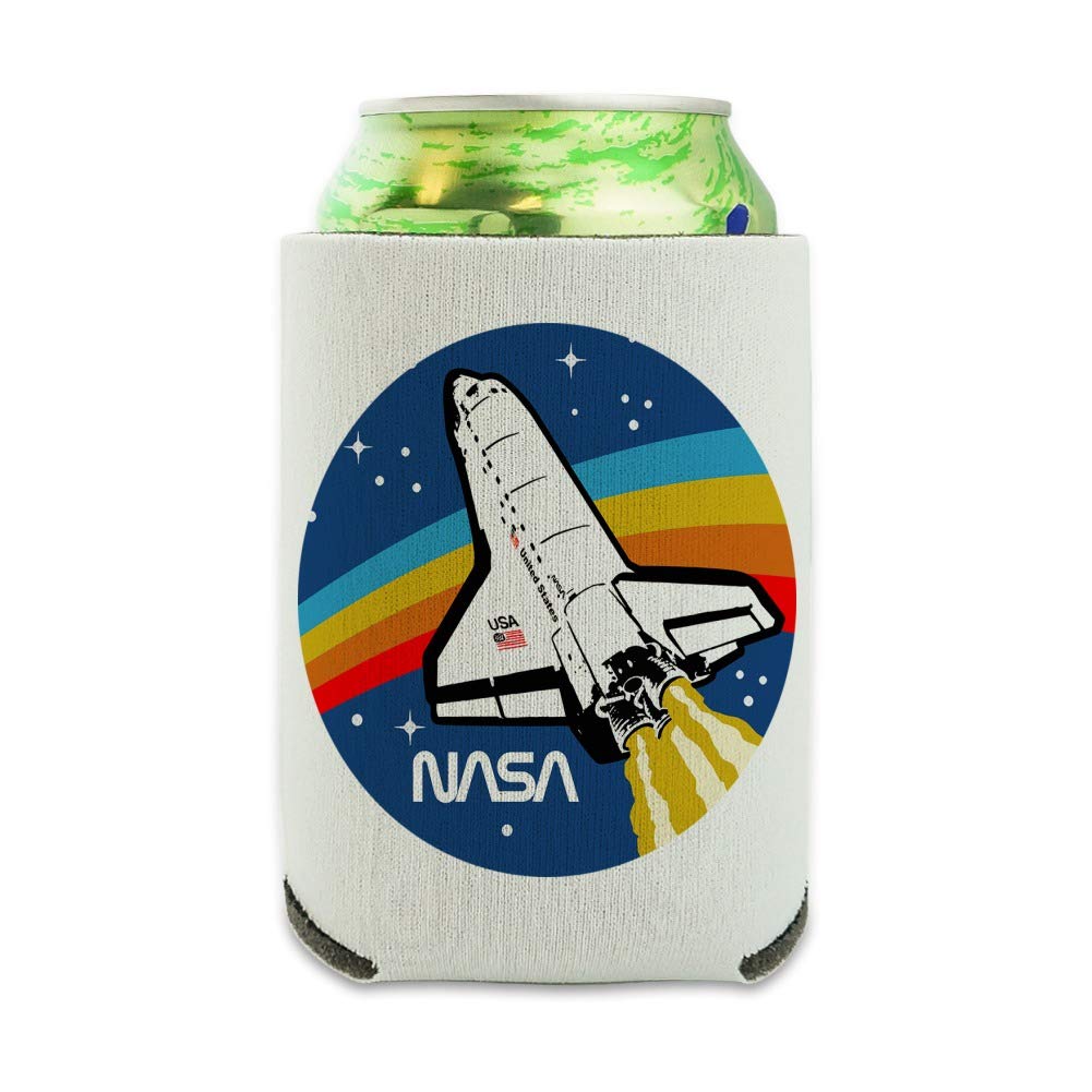 Nasa Logo Over Space Shuttle With Rainbow Can Cooler - Drink Sleeve Hugger Collapsible Insulator - Beverage Insulated Holder
