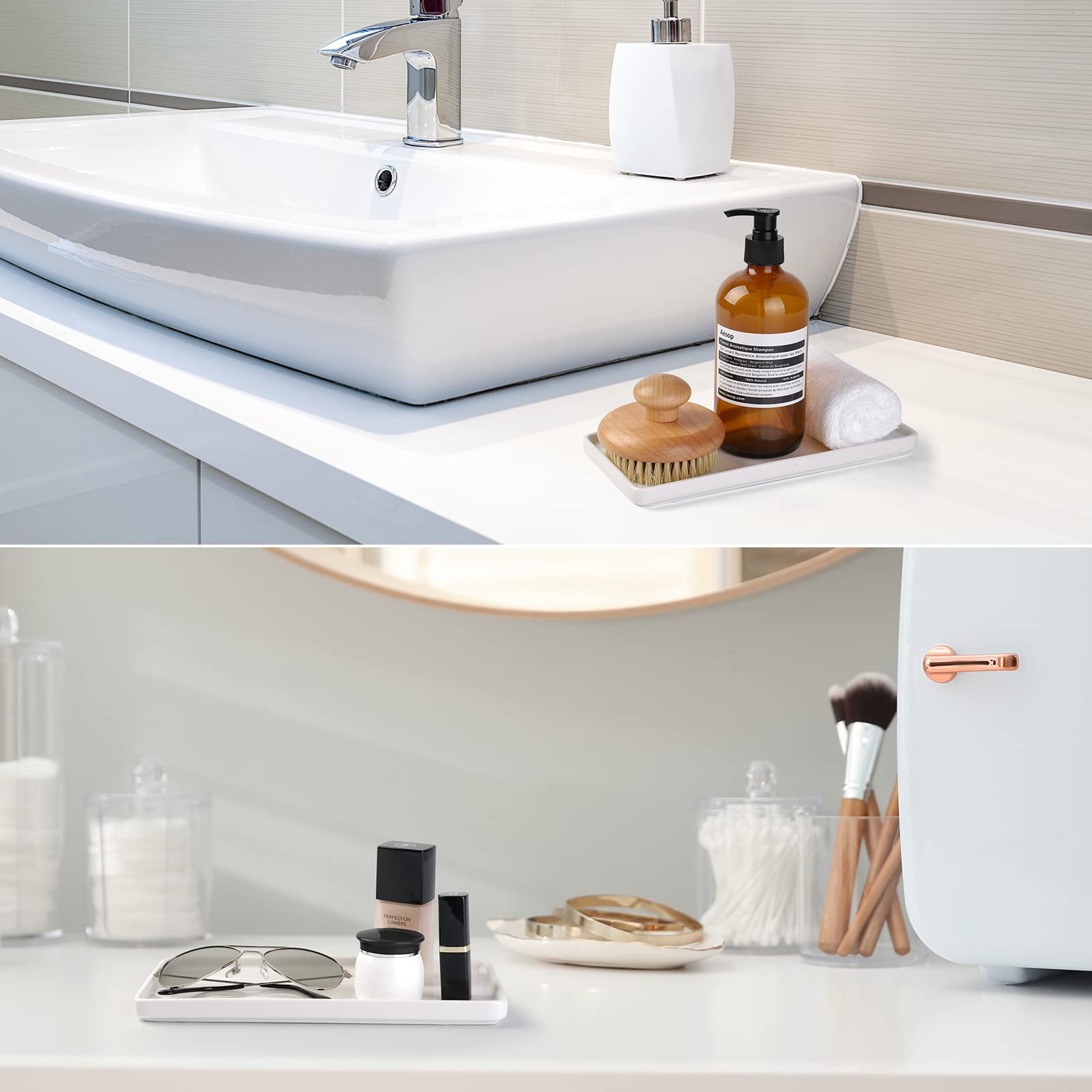Gurygo 8 Bathroom Tray For Counter, Ceramic Vanity Tray For Bathroom, Small Rectangle Ceramic Tray, Kitchen Soap Tray, Ceramic T