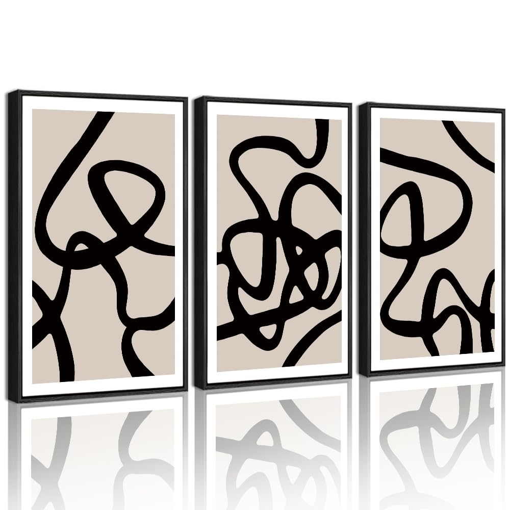 PHOPAGO Black Lines Abstract Wall Art Ink Wash Minimalist Framed Canvas Painting Artwork 11x14in Black Framed