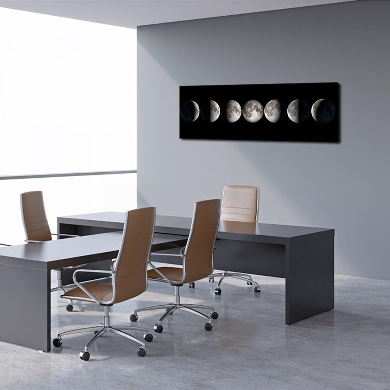 sechars - Modern Giclee Canvas Prints Stretched Artwork Phases of Moon Black and White Pictures to Photo Paintings on Canvas Wall Art for Home Office Decorations 20''x 55''