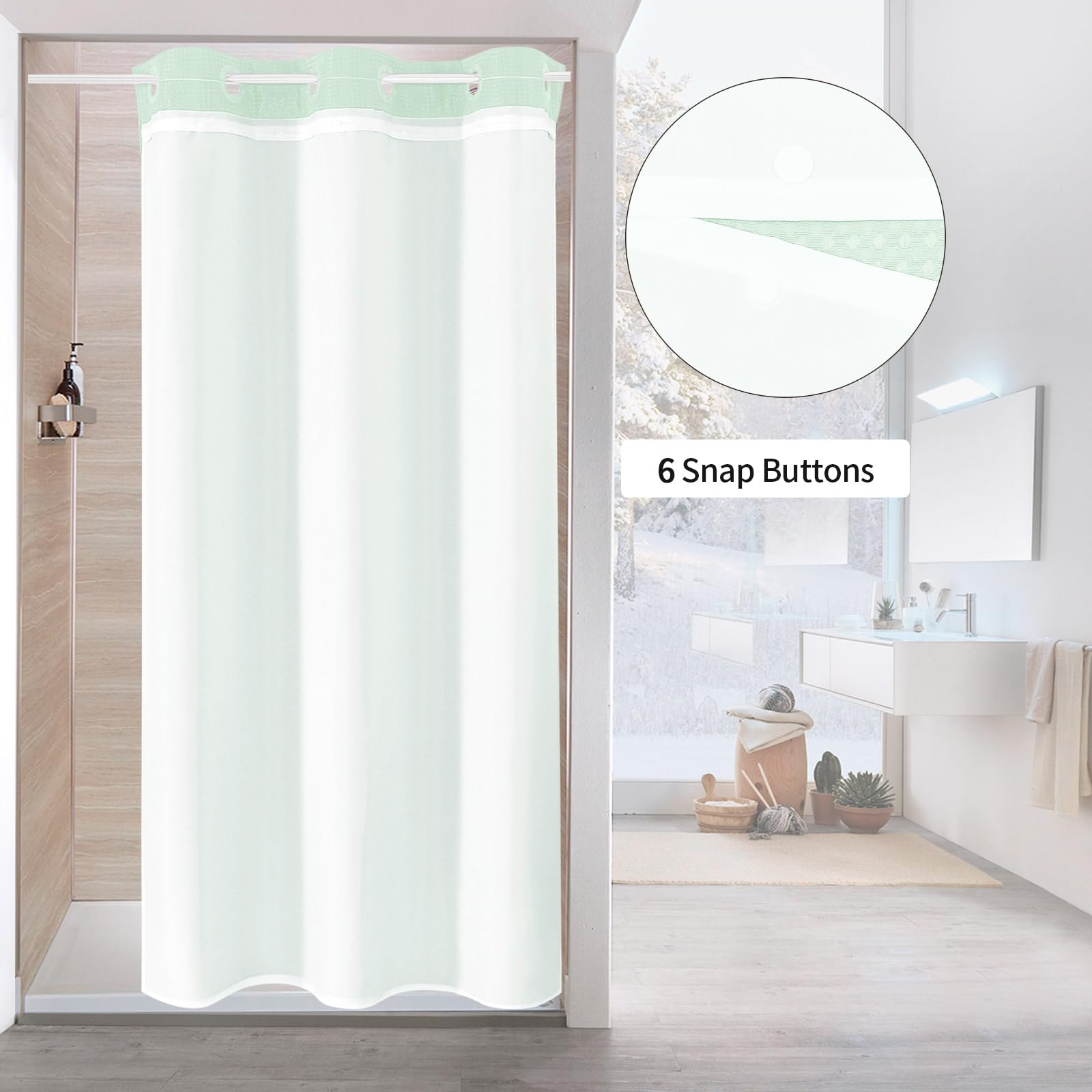 Mitovilla Green Waffle Small Stall Shower Curtain 36 X 74, No Hooks Required Half Size Narrow Fabric Cloth Shower Curtain Set Wi