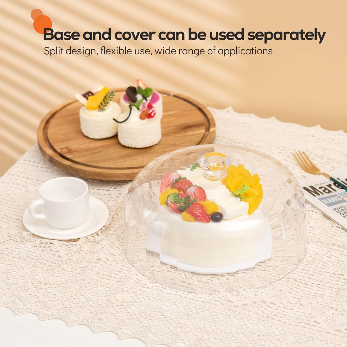 Cutesun Wood Cake Stand With Lid, 11.8'' Rotating Cake Stand With Dome, Shaterproof 10.4'' Acrylic Cake Display Cover, Cake Hold