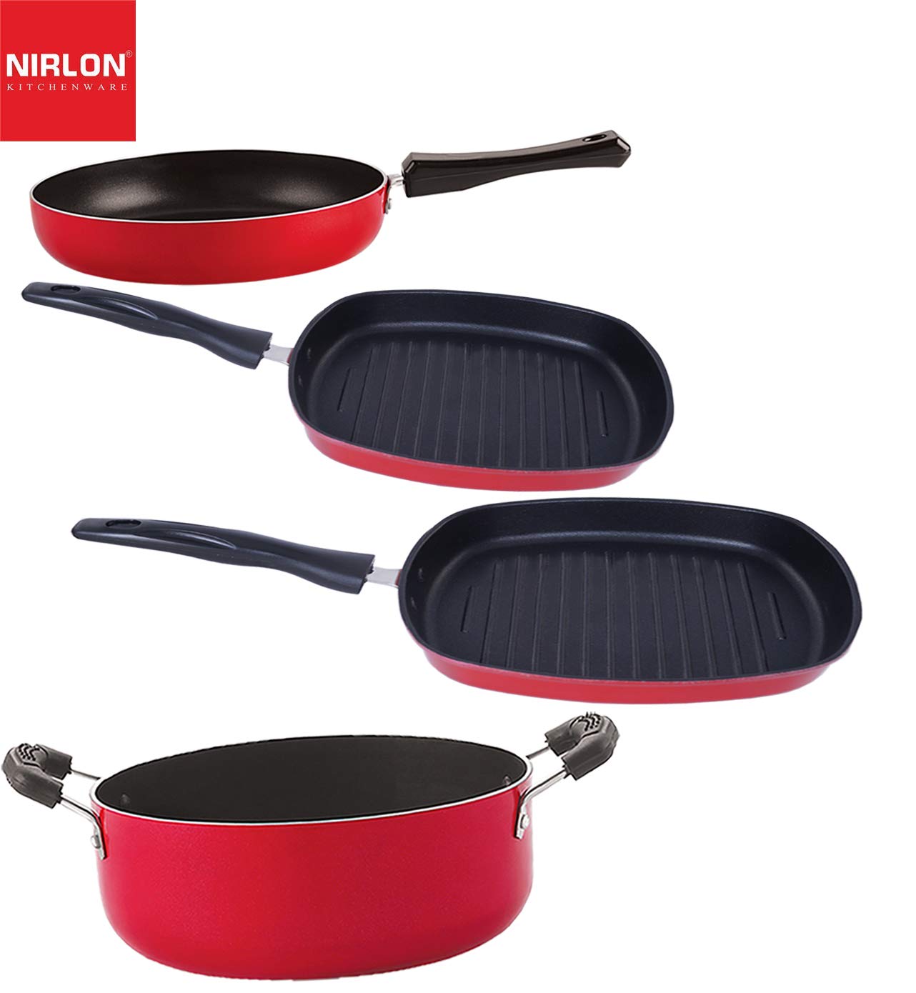 Nirlon 3 Layer Coated Non Stick Aluminium Pots And Pans Cooking Item Gift Set Of 4 Pieces (Fp10_Gp22.5_Gp24.5_Cs24)