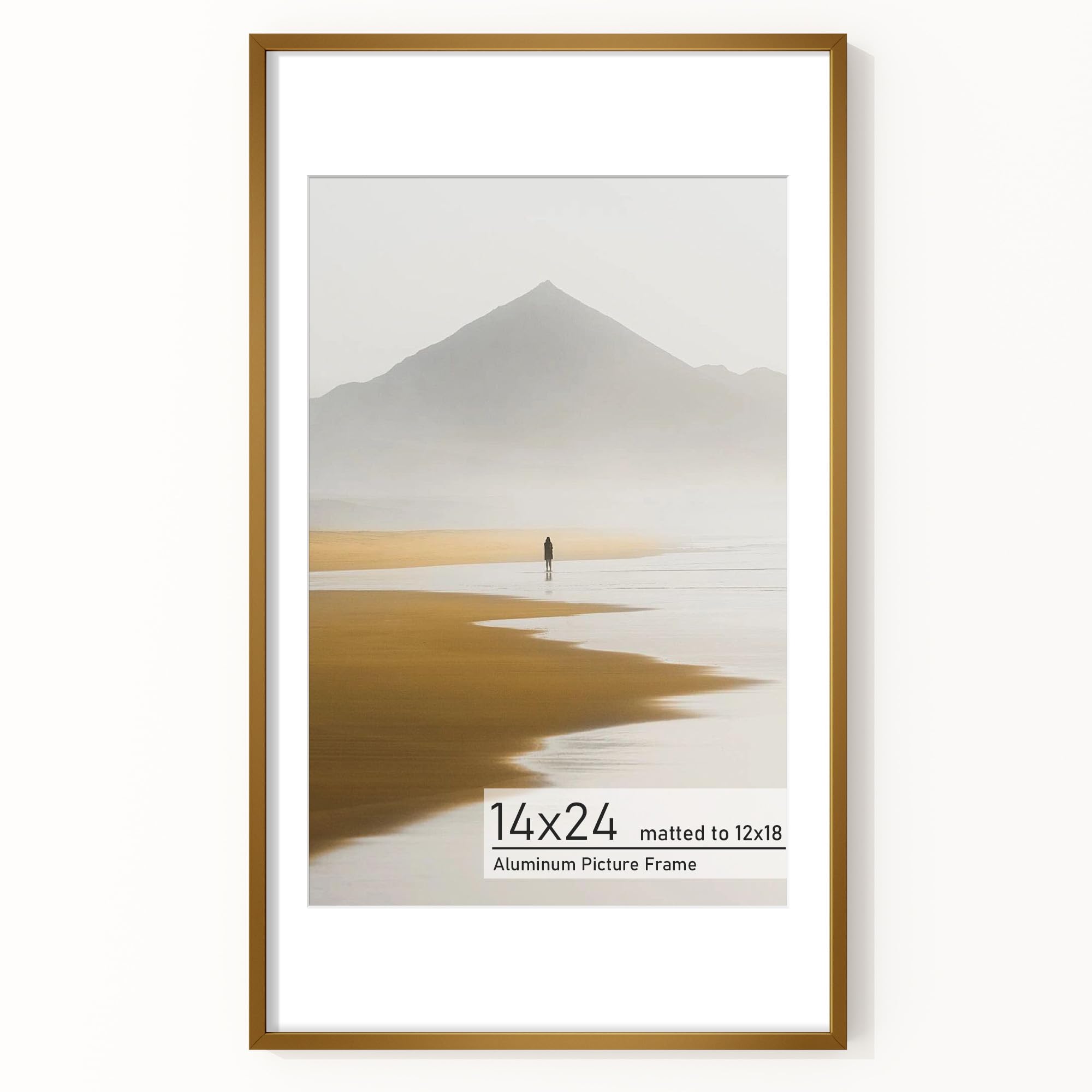 Acovy 14x24 Picture Frame, Aluminum Photo Frame Matted to 12x18, 14 x 24 Poster Frame with High Definition Tempered Glass, Metal