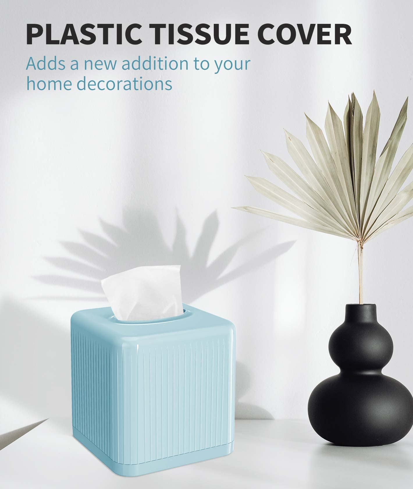 Livelab Tissue Box Cover with Base  Square Plastic Tissue Box Holder Decorative Tissue Cover Modern Cube Facial Tissue Dispenser for Bathroom Vanity Countertop  Living Room  Office - Blue