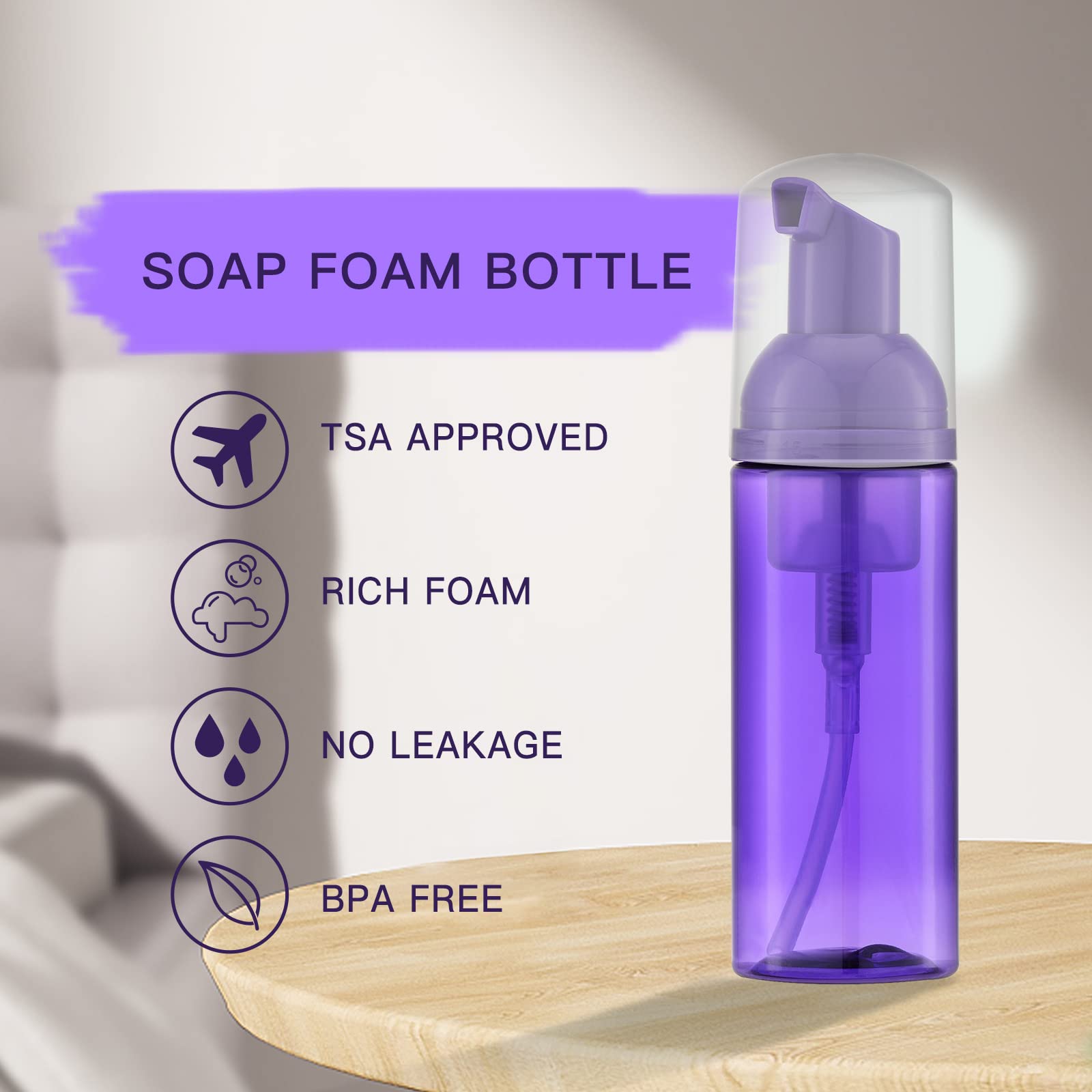 Tekson 30Pcs Soap Foam Bottle (2 Oz), Empty Travel Foaming Lash Shampoo For Cleanser, Dispenser (Purple)