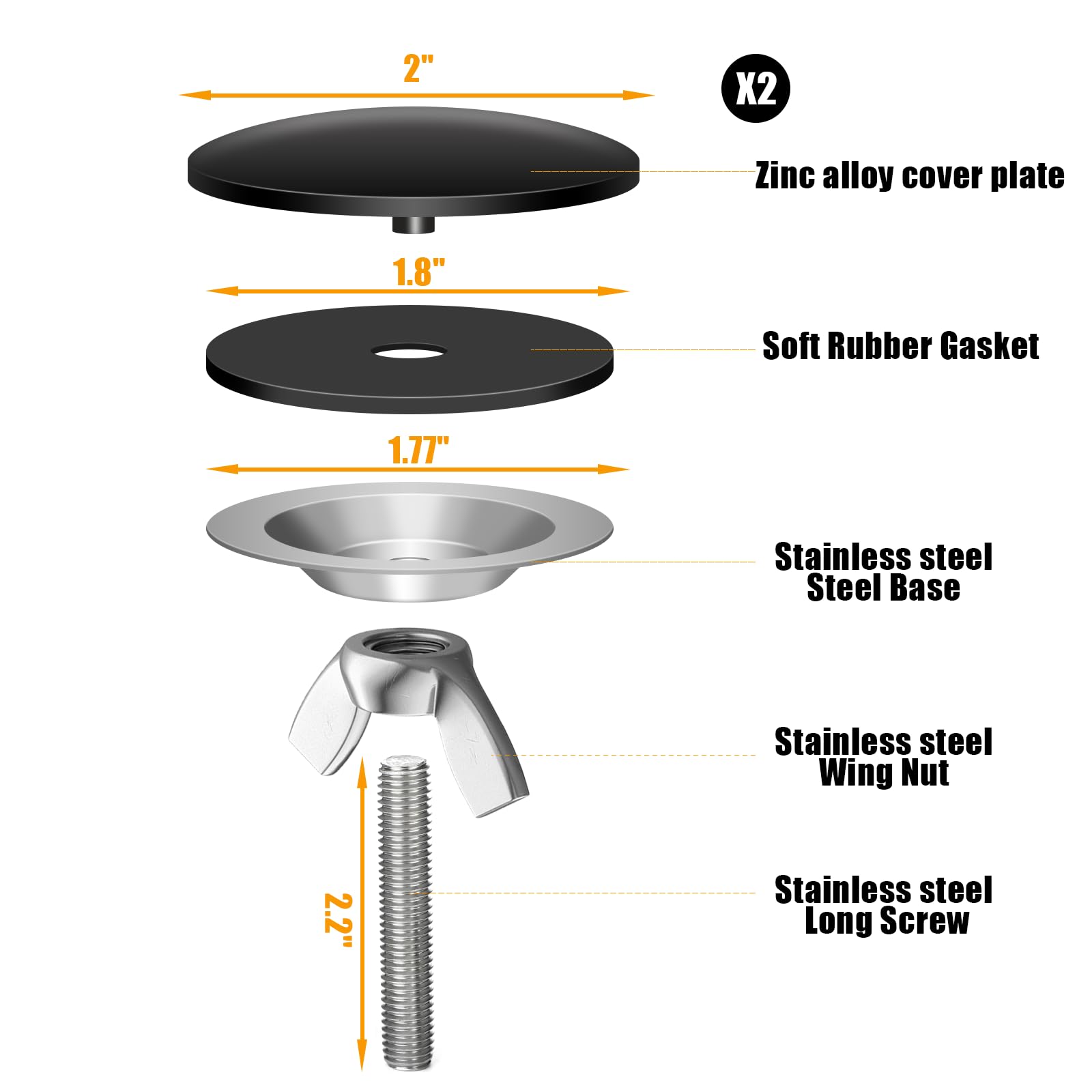 Kibbeh 2 Pcs Sink Hole Cover For Kitchen Stainless Steel Faucet Hole Cover,Sink Plug Stopper Kitchen,Blanking Metal Plug(Black)