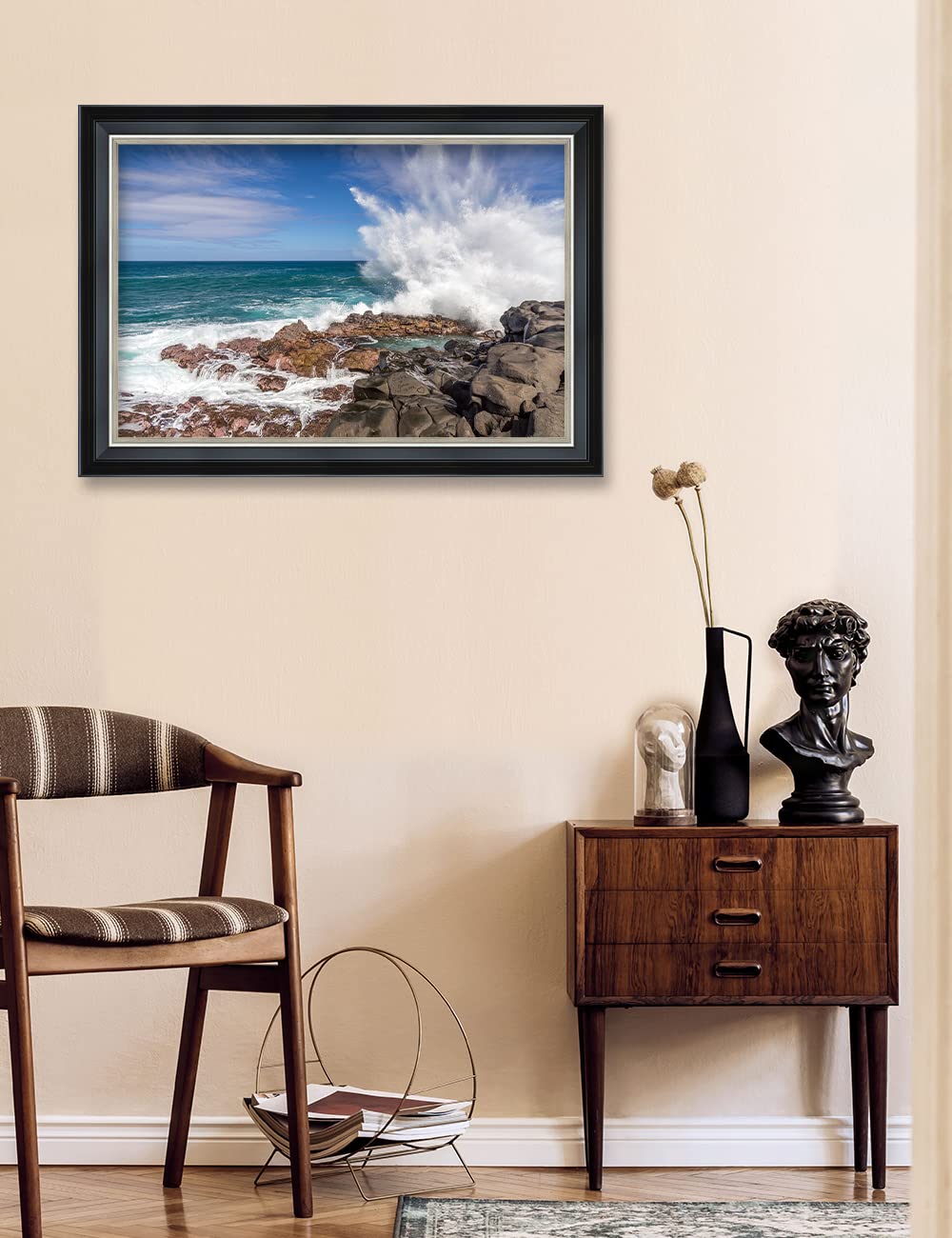Ipic - Waves Crashing At Queen'S Bath Personalized Framed Wall Art With Names And Date On, Giclee Prints Framed With Solid Wood,