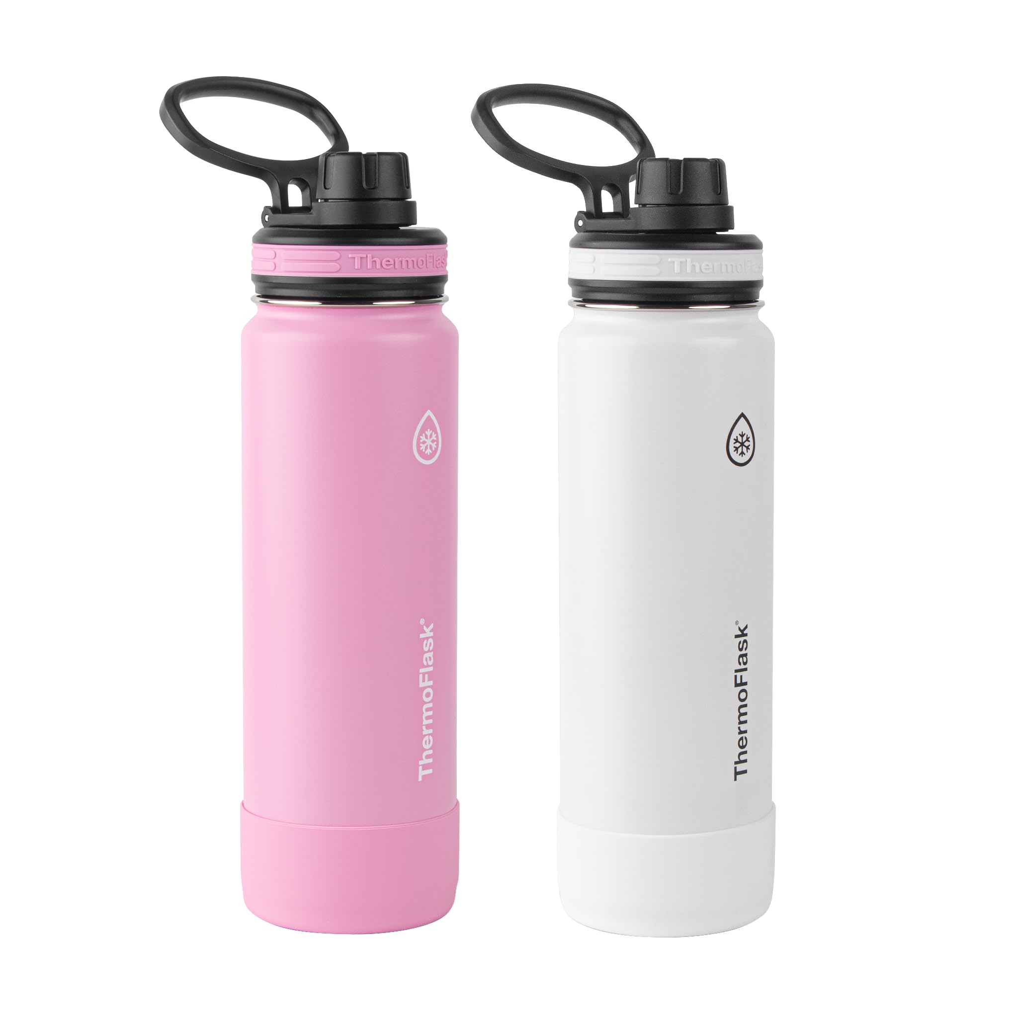 Thermoflask 24 Oz Double Wall Vacuum Insulated Stainless Steel 2-Pack Of Water Bottles, Strawberry/Arctic White