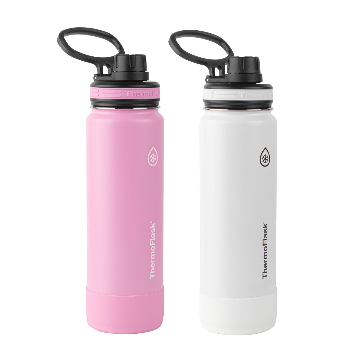 Thermoflask 24 Oz Double Wall Vacuum Insulated Stainless Steel 2-Pack Of Water Bottles, Strawberry/Arctic White