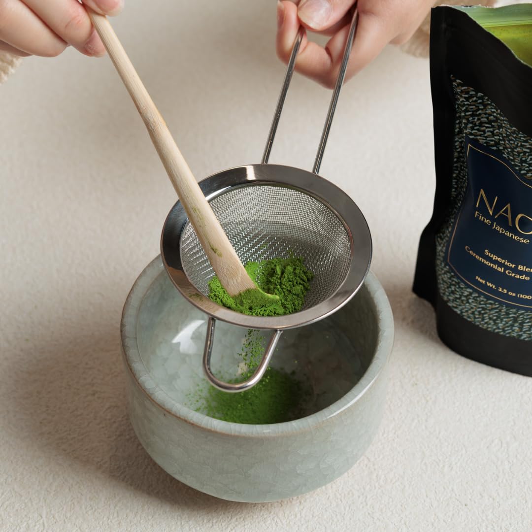 Naoki Matcha Traditional Matcha Starter Set - Bamboo Matcha Whisk (Chasen), Scoop (Chashaku), Stainless Steel Sifter - Japanese