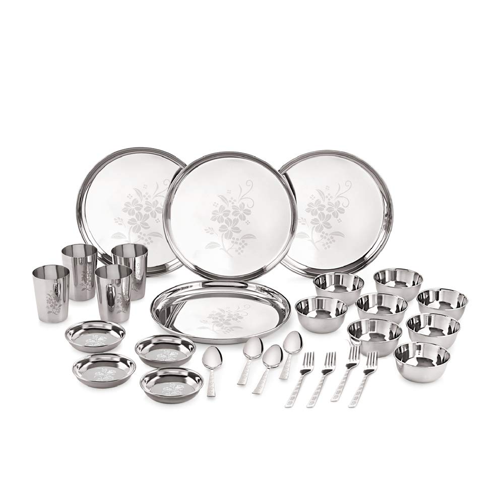 Neelam Stainless Steel 24 Gauge Lazer Etching 28 Pieces Dinner Set, Ideal Gifting Dinner Set, Ideal For Special Occasions Like A