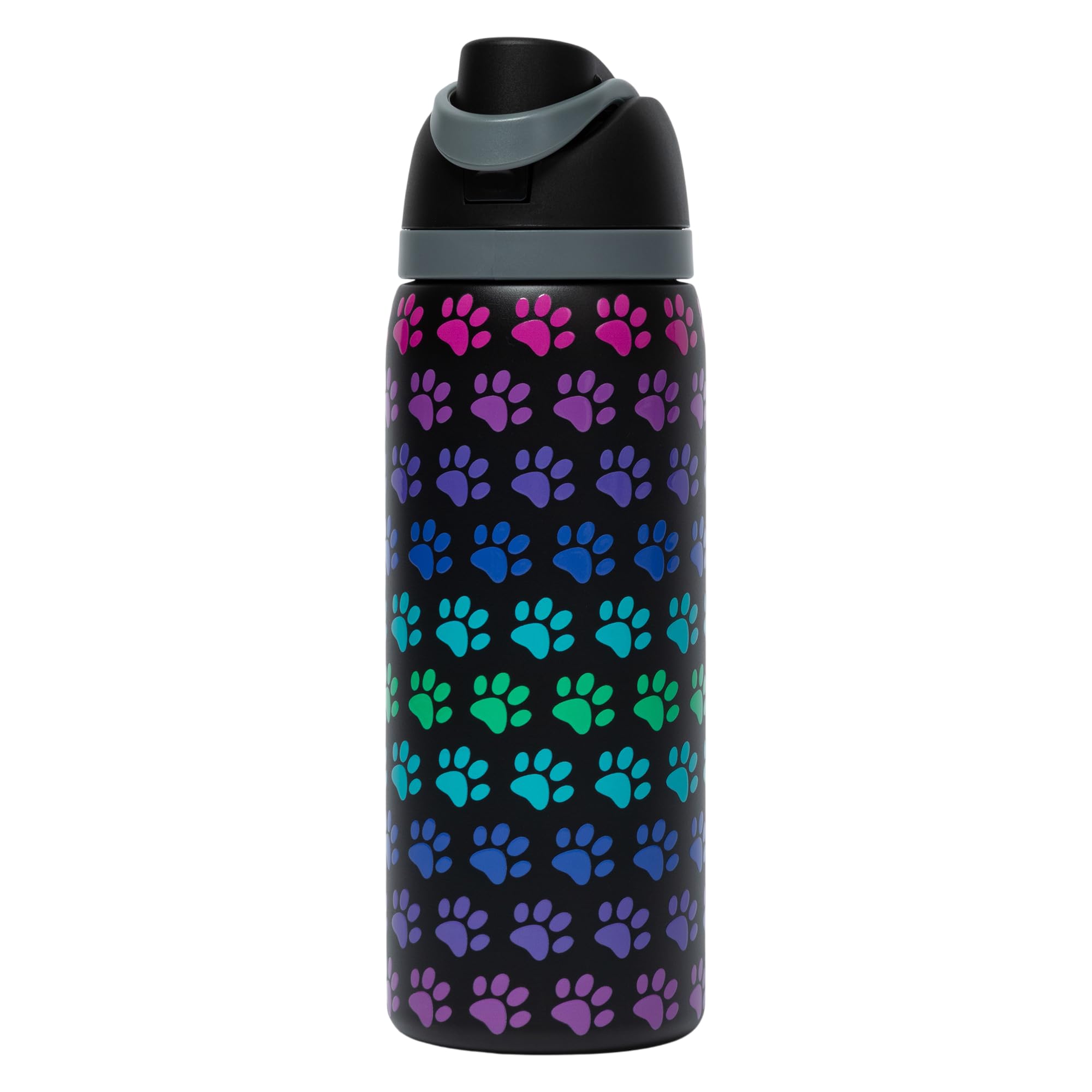 Paw Print 32oz EasySip or Swig Double Wall Insulated Stainless Steel Water Bottle  OneHand Flip Lid with Straw & Carry Handle