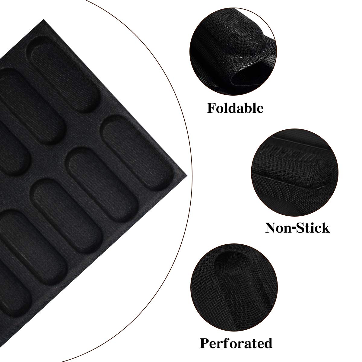 Silicone Hot Dog Bun Mold Mini Silicone Baguette Mould Non-Stick Baking Form Mini Sandwich Baking Molds Silicone Perforated Baking Forms(12Loaf Black)
