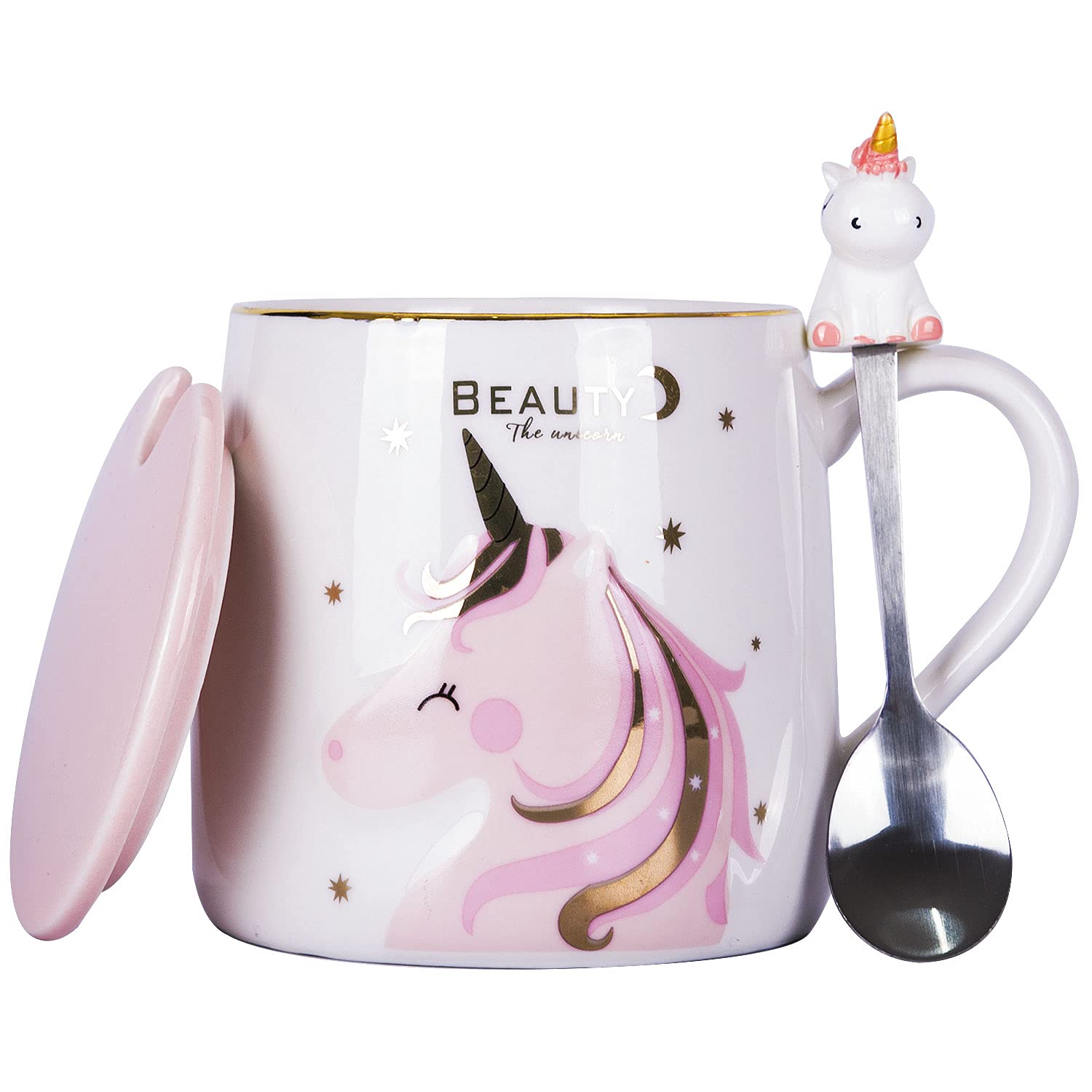 VanEnjoy Ceramic Unicorn Coffee Mug Tea Cup with Spoon,Lunar Pattern 13oz(380ml)