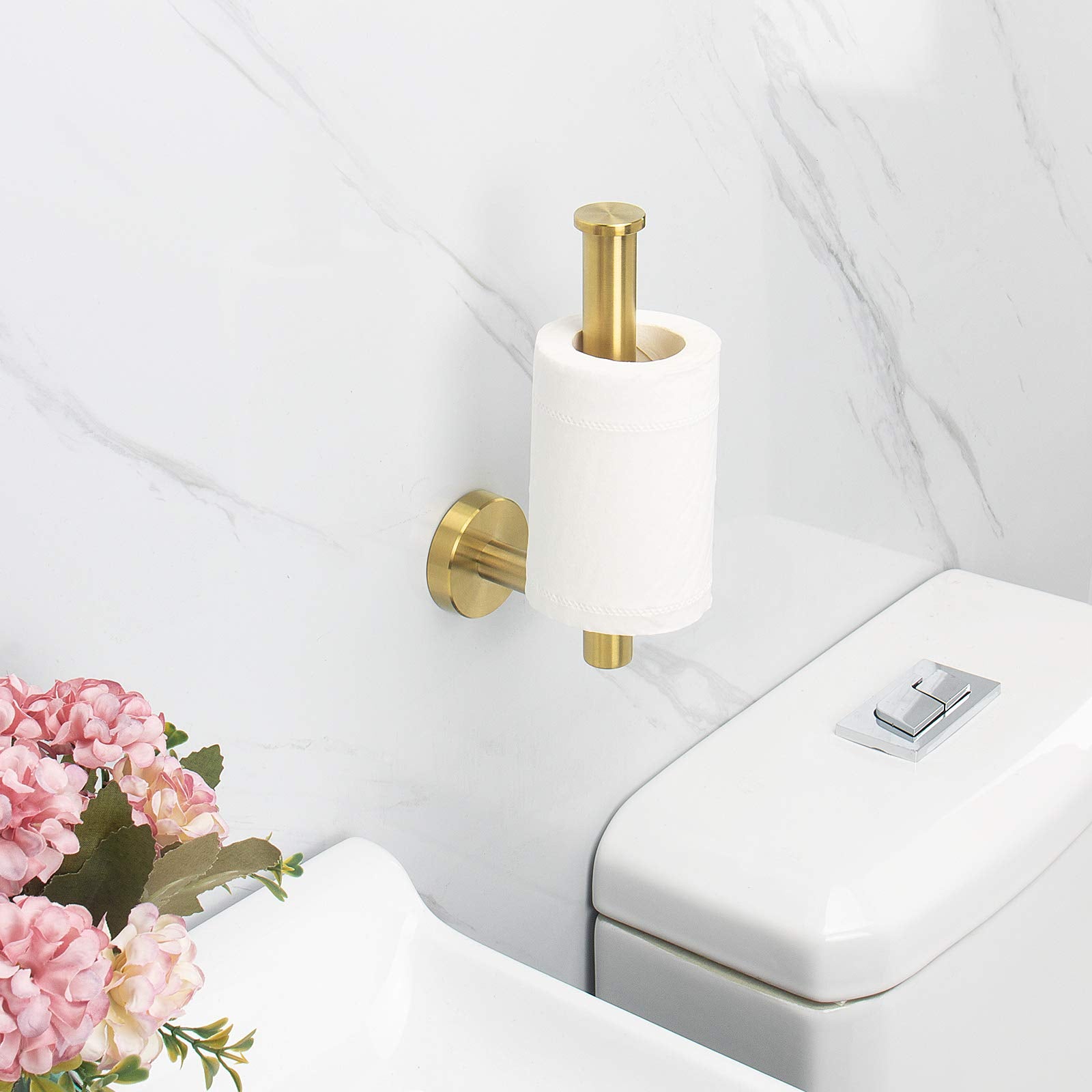 NearMoon Bathroom Toilet Paper Holder  Premium SUS304 Stainless Steel Rustproof Wall Mounted Toilet Roll Holder for Bathroom  Kitchen  Washroom (1 Pack  Brushed Gold)
