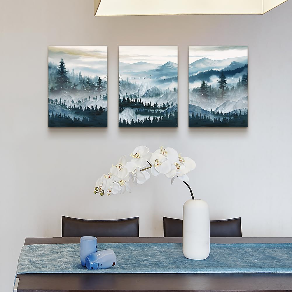 Mhartk66 Framed Wall Art For Living Room Canvas Wall Decor For Bedroom Office Decoration Fog Mountain Forest Posters Landscape W