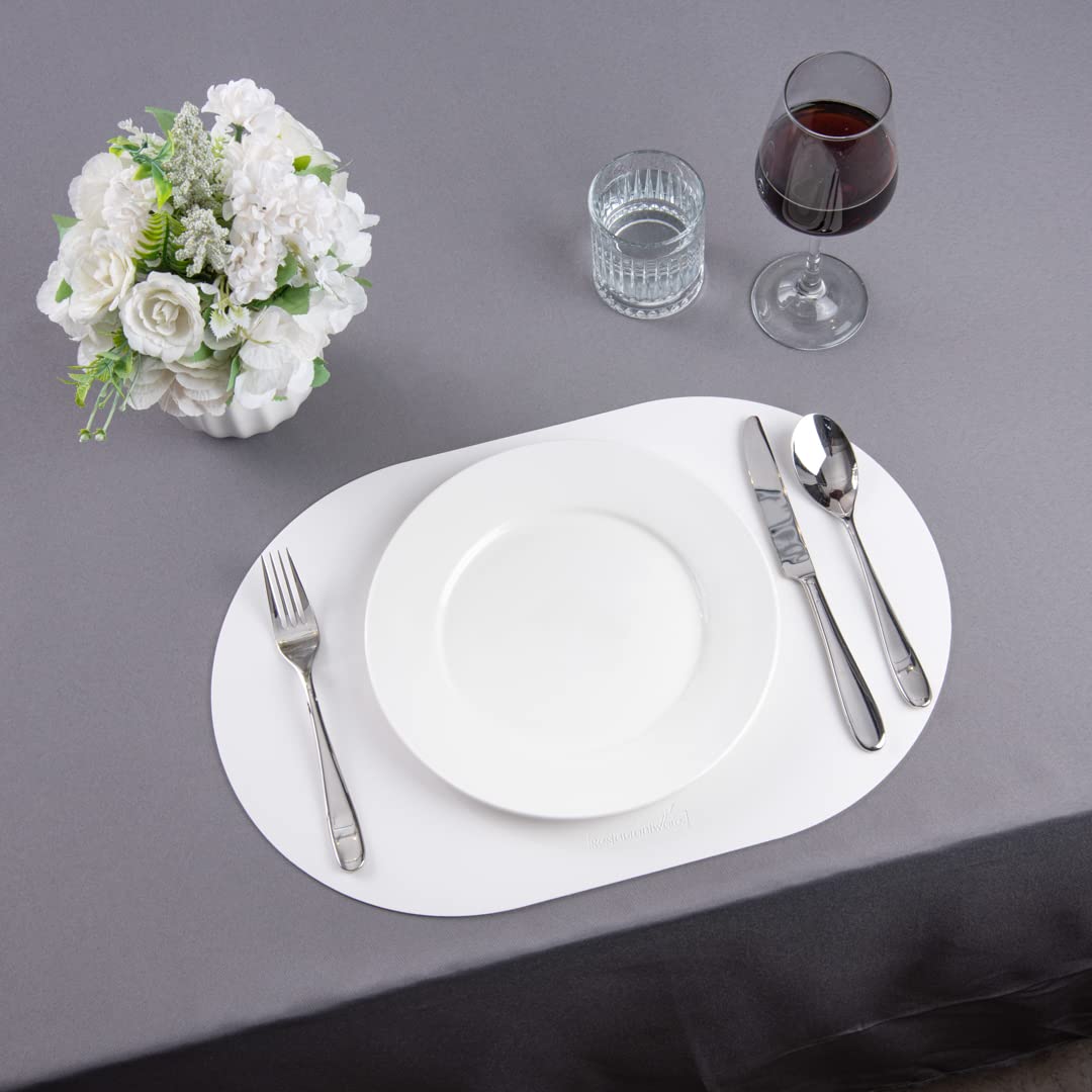 Restaurantware Oval White Vinyl Placemat - Embossed - 16'' X 12'' - 6 Count Box