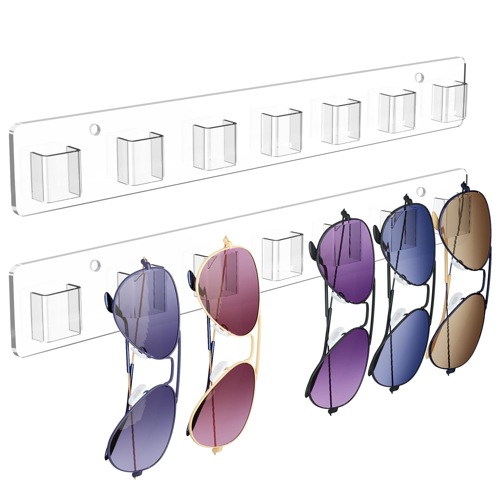 Meaocer Sunglasses Organizer 2 Pack, Wall Glasses Holder, Acrylic Sunglasses Display, Eyeglass Organizer For Multiple Glasses Fo